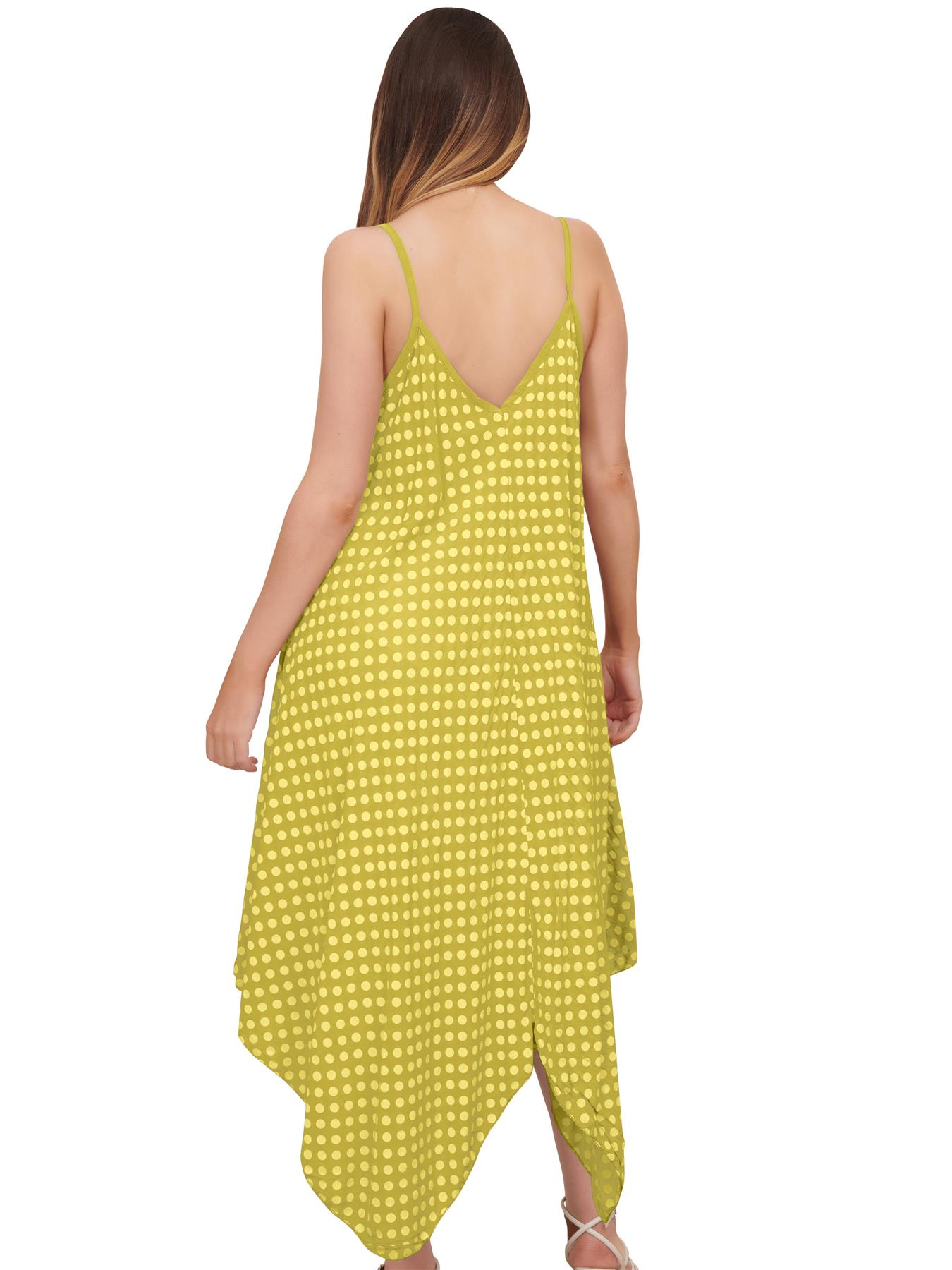 Womens Italian Spotted Print Strappy Hanky Hem Dress V Neck Sleeveless Summer - Picture 20 of 20