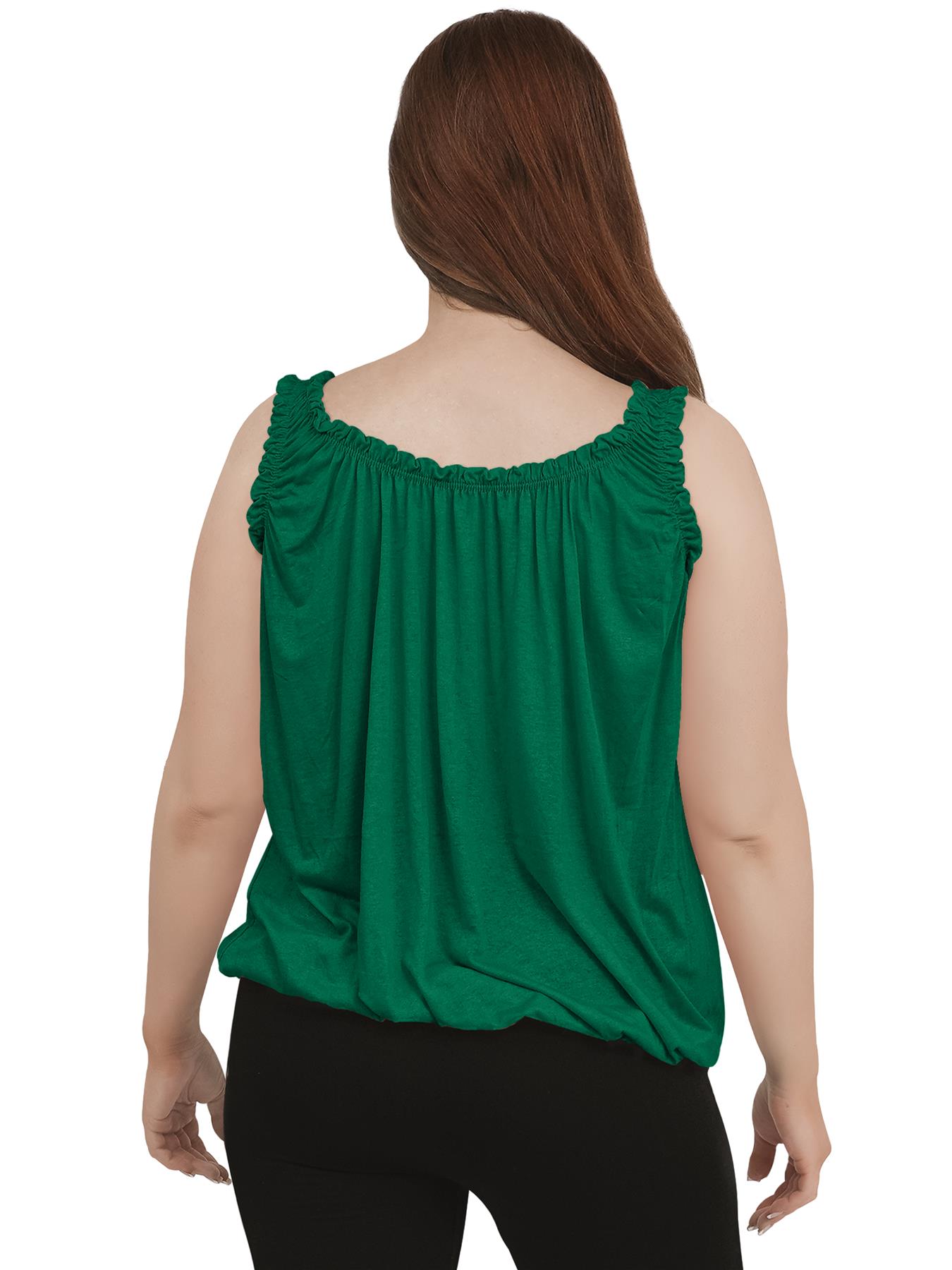 Women Round Scoop Neckline Gathered Vest Top Ladies Elastic Bubble Hem Summer - Picture 59 of 138