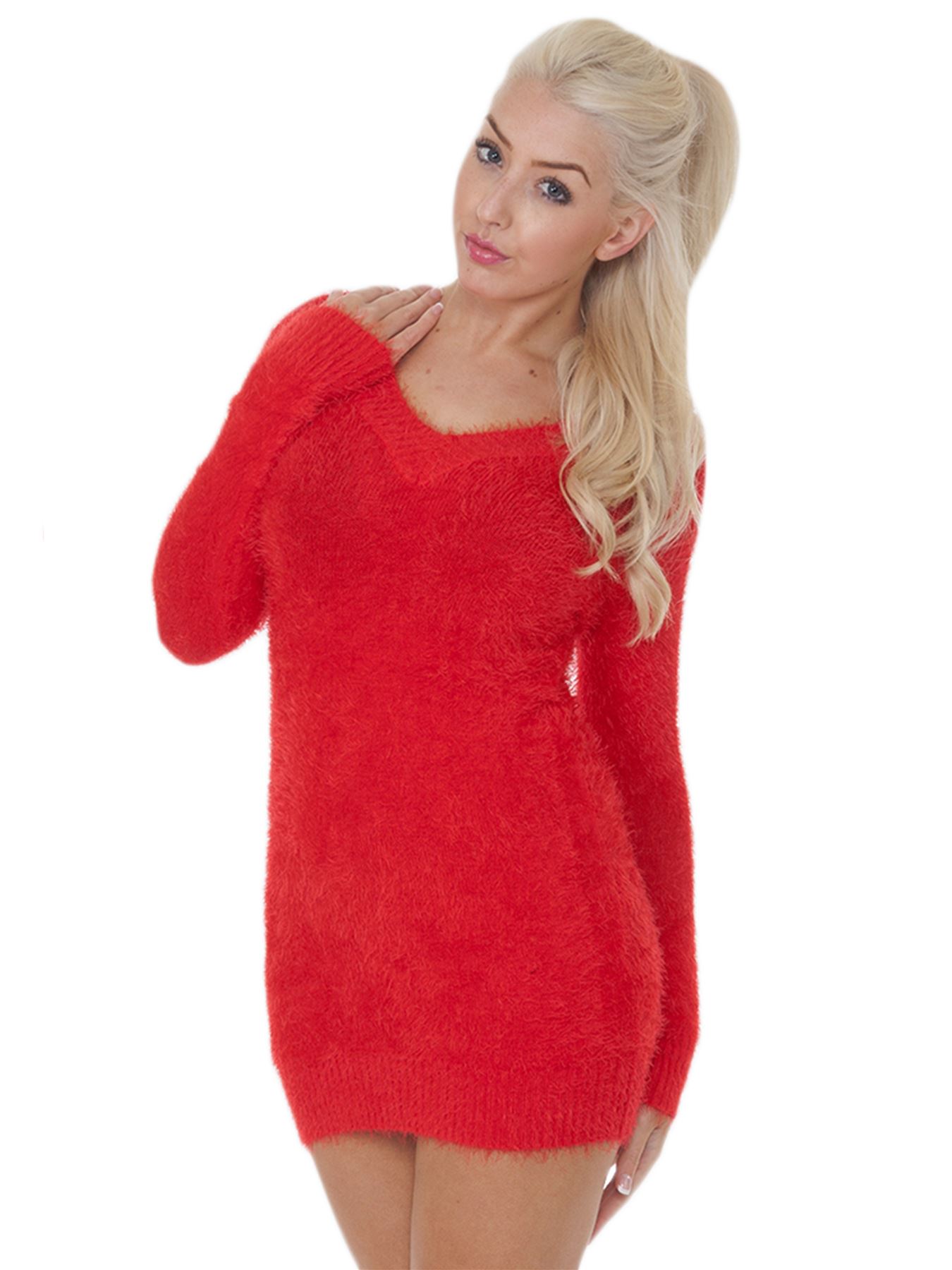 Womens Ladies V-neck Long Sleeves Knitted Cardigans Plain Knitwear Fluffy Jumper | eBay