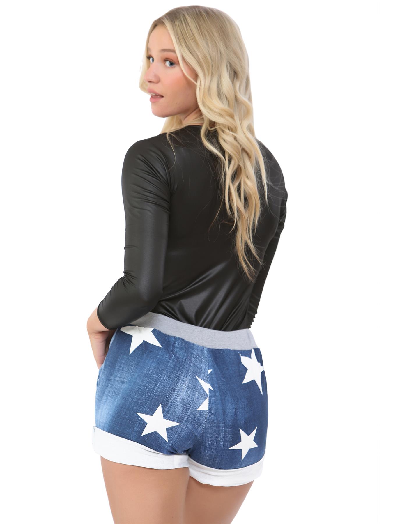 Mini Italian Denim Shorts for Womens Star Print Summer Hot Bottom with Pockets - Picture 8 of 11