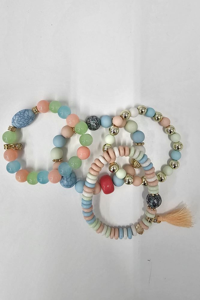 LMF Boho Multi Beads Tassel Bracelet Womens Bangle Multilayer 4Pcs/Set - Picture 8 of 11