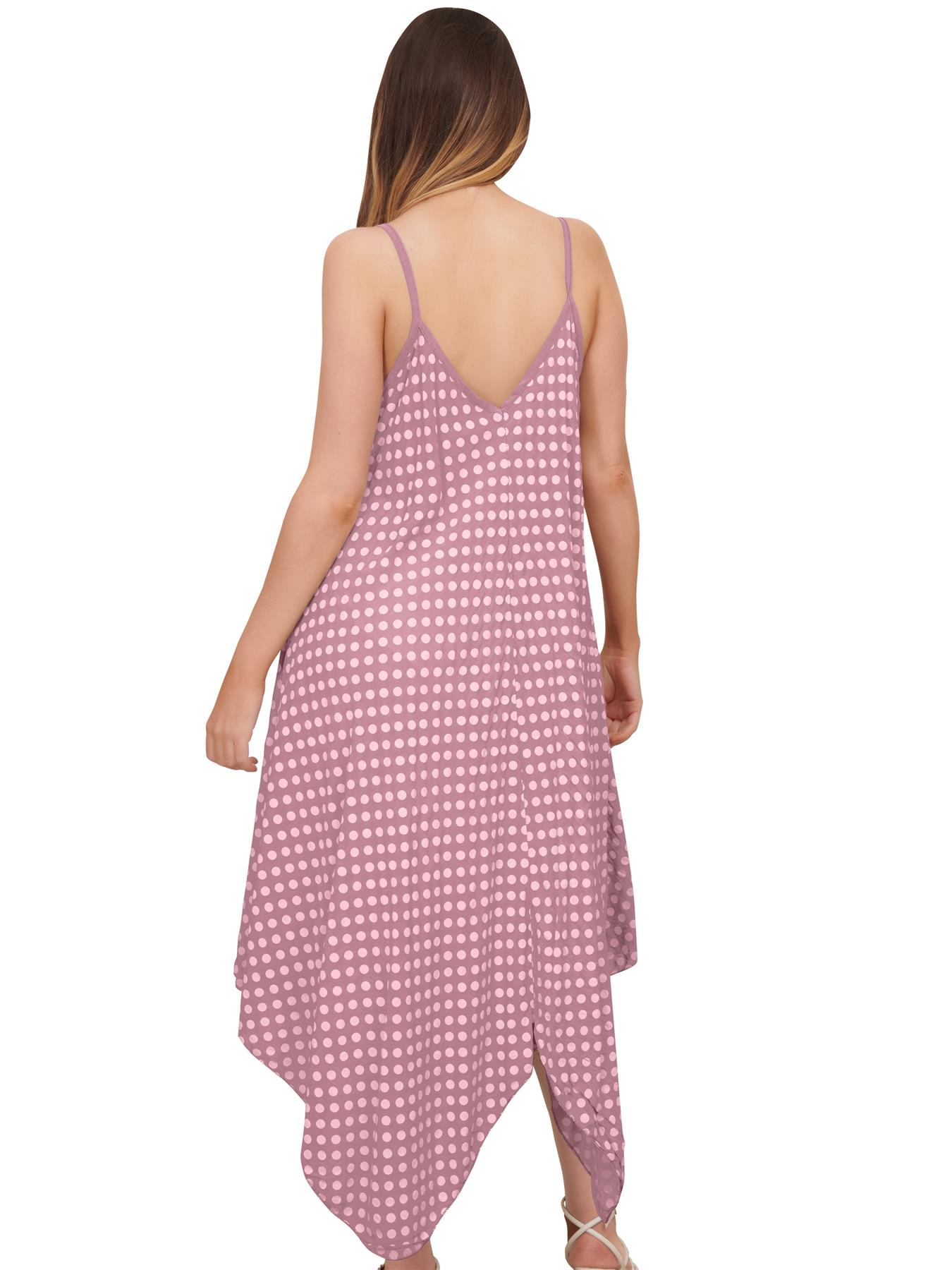 Womens Italian Spotted Print Strappy Hanky Hem Dress V Neck Sleeveless Summer - Picture 17 of 20