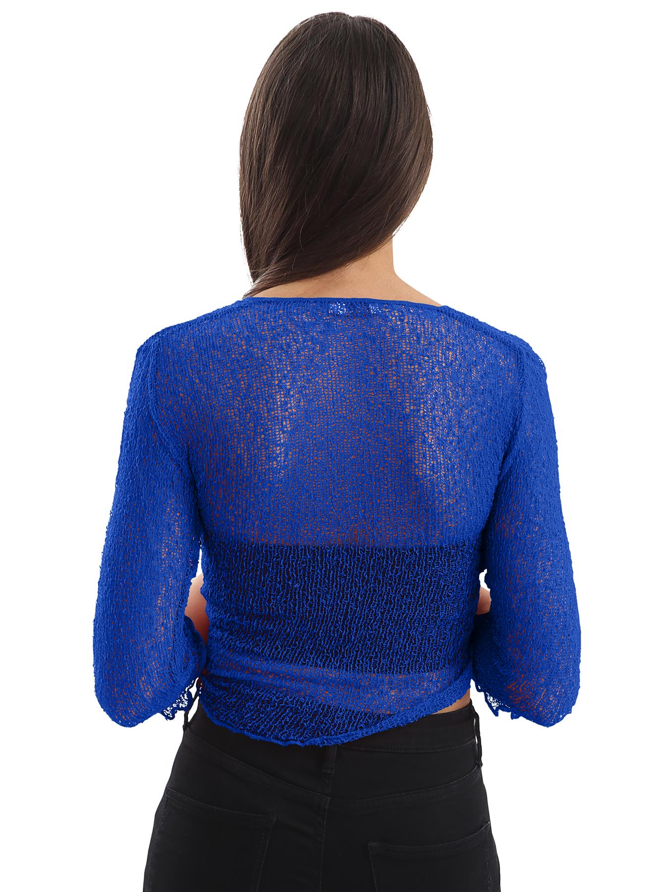 Womens Tie Up Open Front Shrug Ladies Knitted Cropped Bolero beach summer Top - Picture 106 of 169