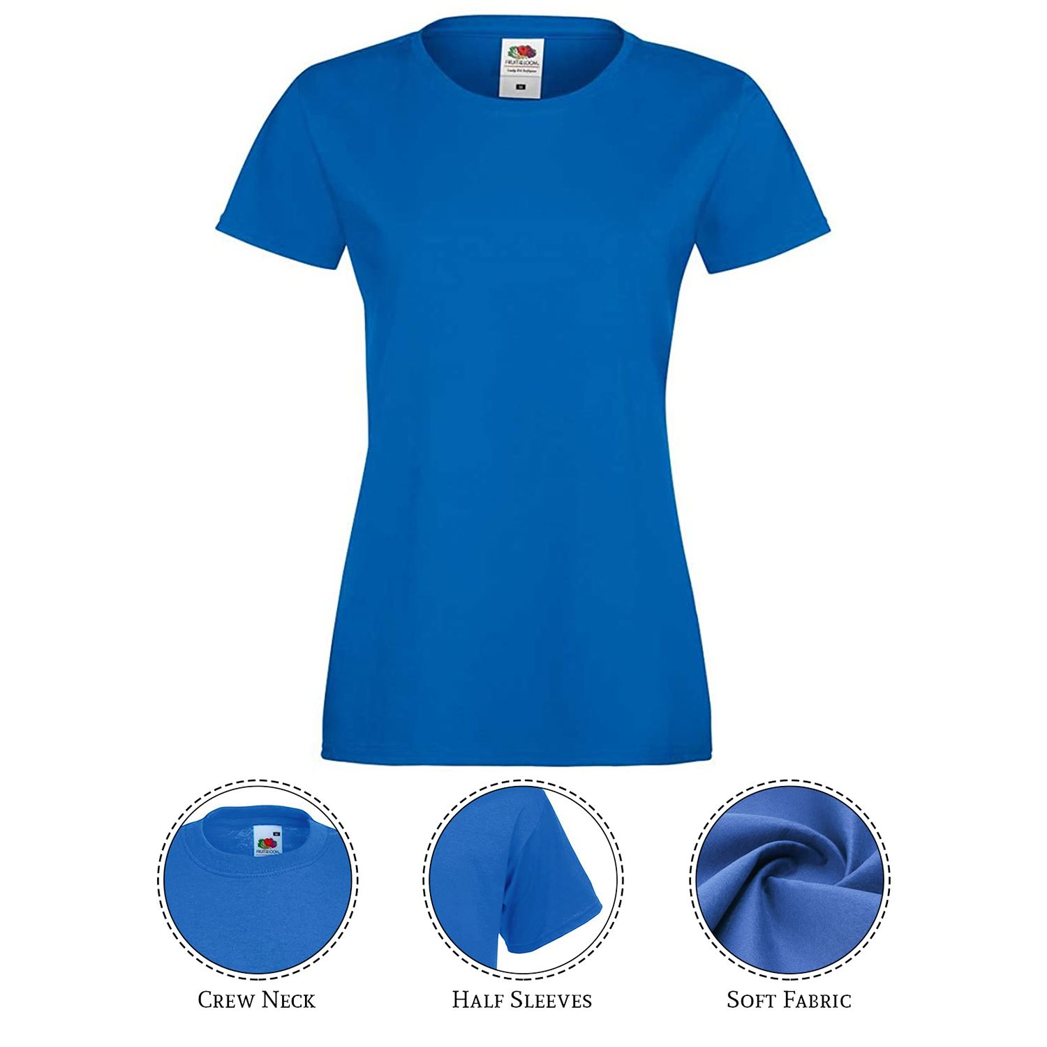 Fruit Of The Loom T Shirts Womens Ladies Plain Coloured Cotton Fitted Tee Shirt - Picture 11 of 35