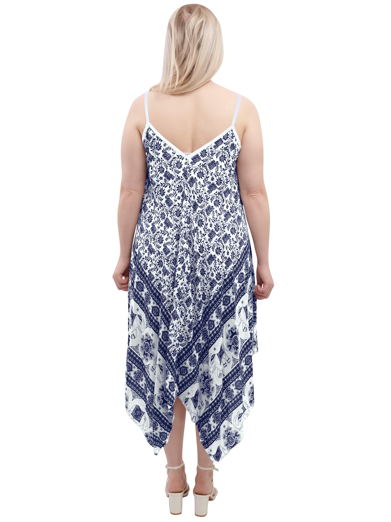 Womens Sleeveless Italian V Neck Hanky Dress Elephant Print Strappy Summer Maxi - Picture 63 of 72