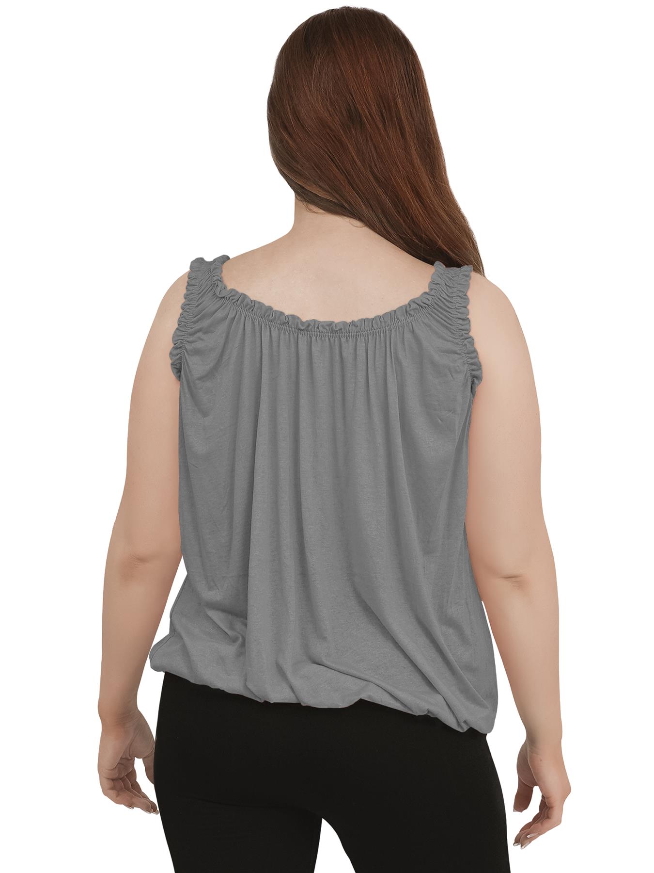 Women Round Scoop Neckline Gathered Vest Top Ladies Elastic Bubble Hem Summer - Picture 38 of 138