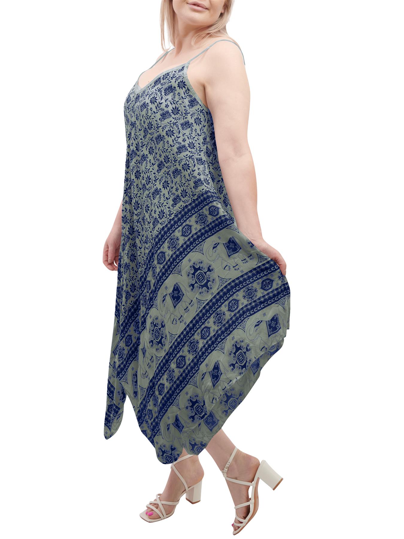 Womens Sleeveless Italian V Neck Hanky Dress Elephant Print Strappy Summer Maxi - Picture 38 of 72