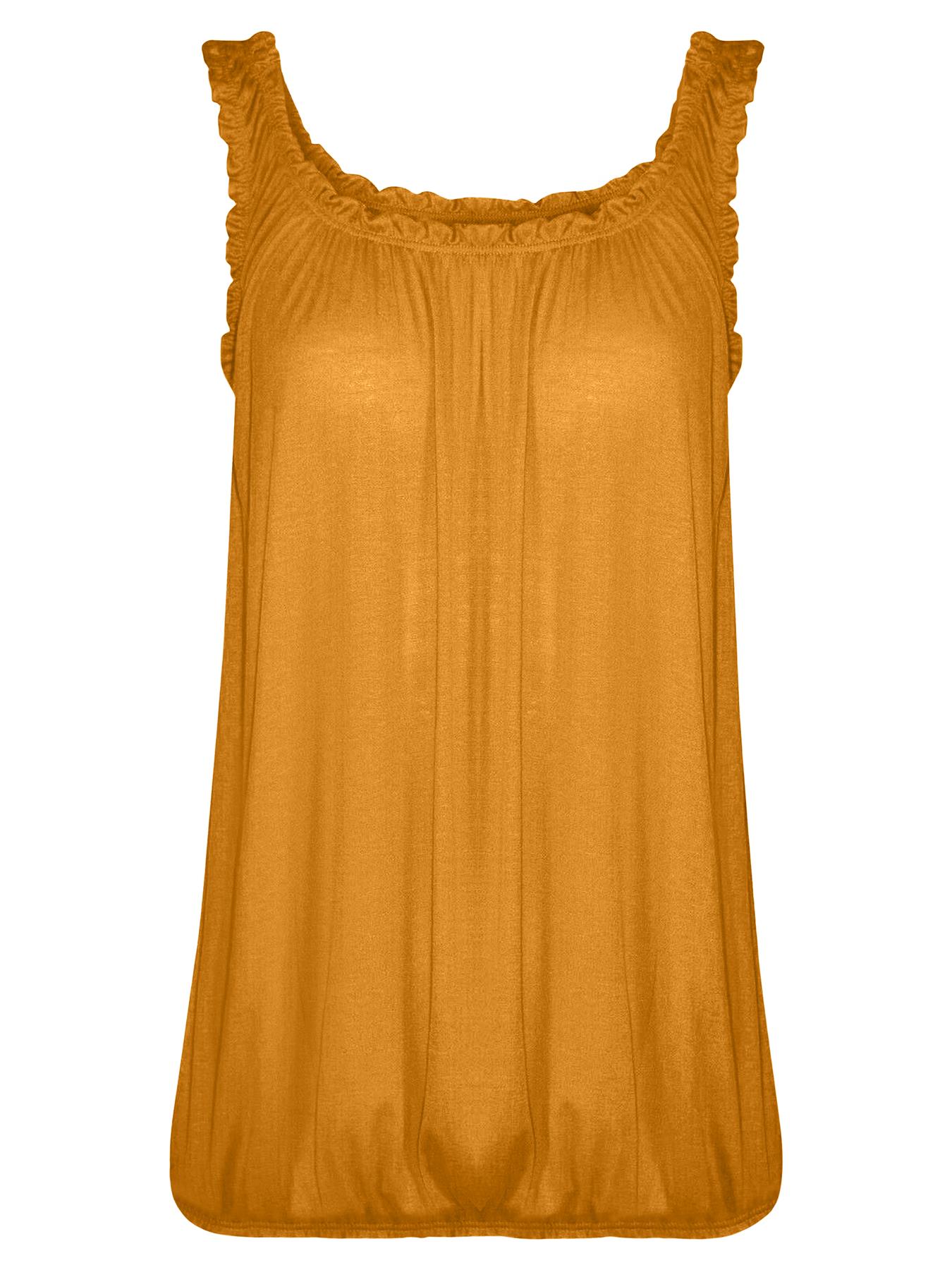 Women Round Scoop Neckline Gathered Vest Top Ladies Elastic Bubble Hem Summer - Picture 89 of 138