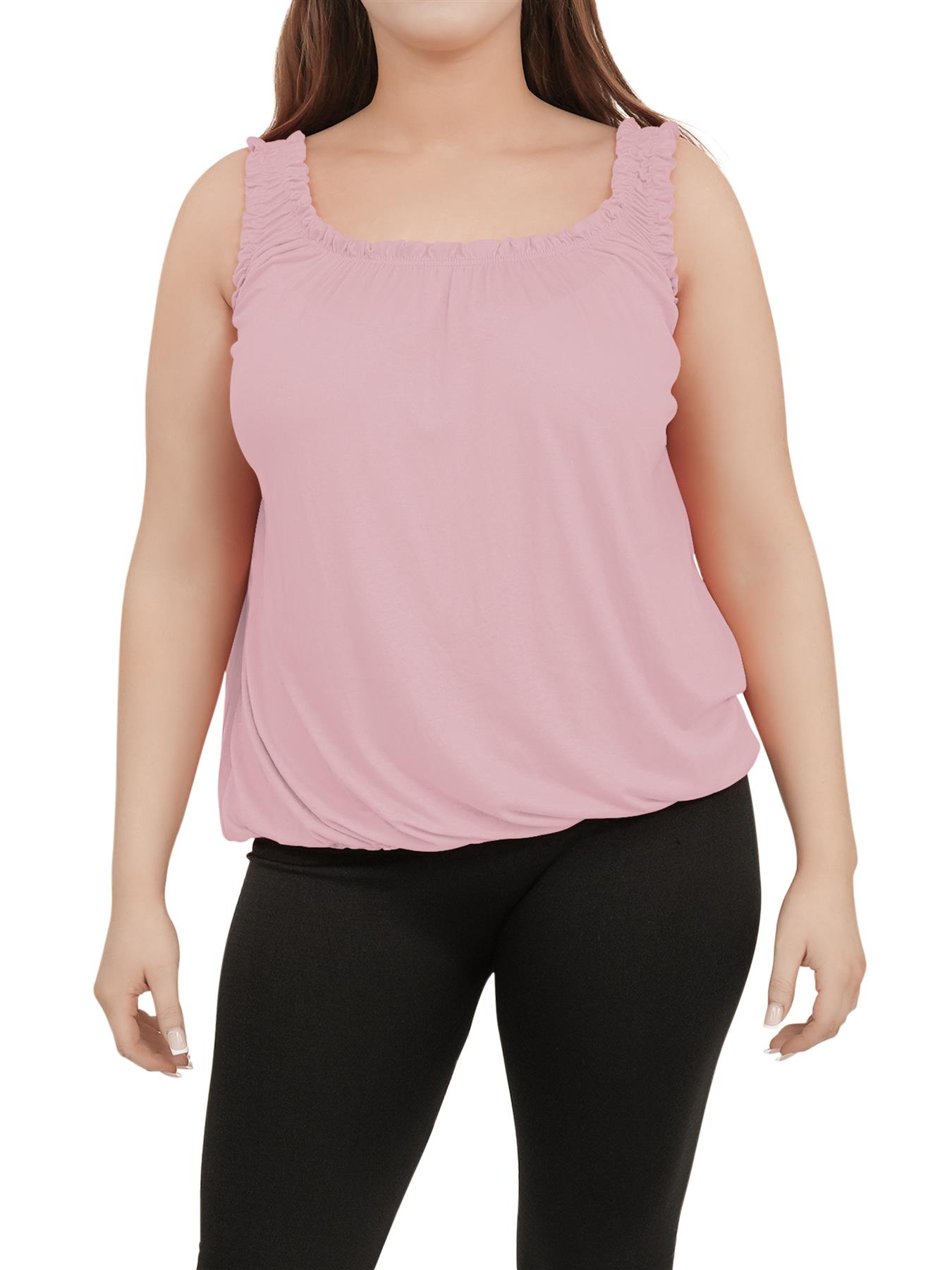 Women Round Scoop Neckline Gathered Vest Top Ladies Elastic Bubble Hem Summer - Picture 10 of 138