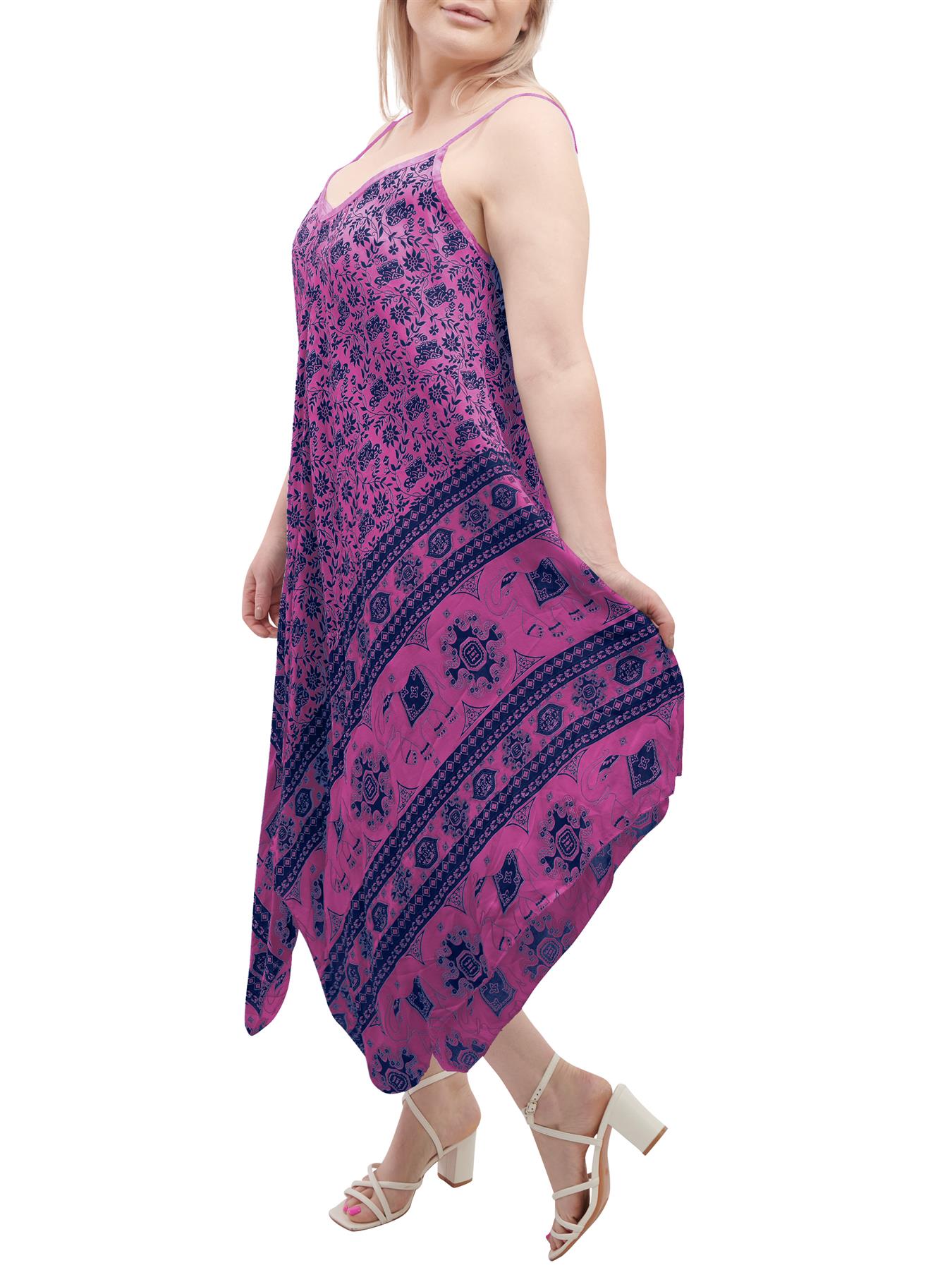 Womens Sleeveless Italian V Neck Hanky Dress Elephant Print Strappy Summer Maxi - Picture 22 of 72
