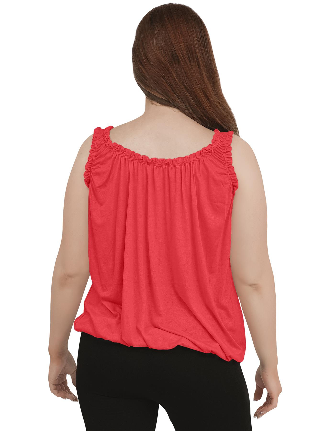 Women Round Scoop Neckline Gathered Vest Top Ladies Elastic Bubble Hem Summer - Picture 25 of 138