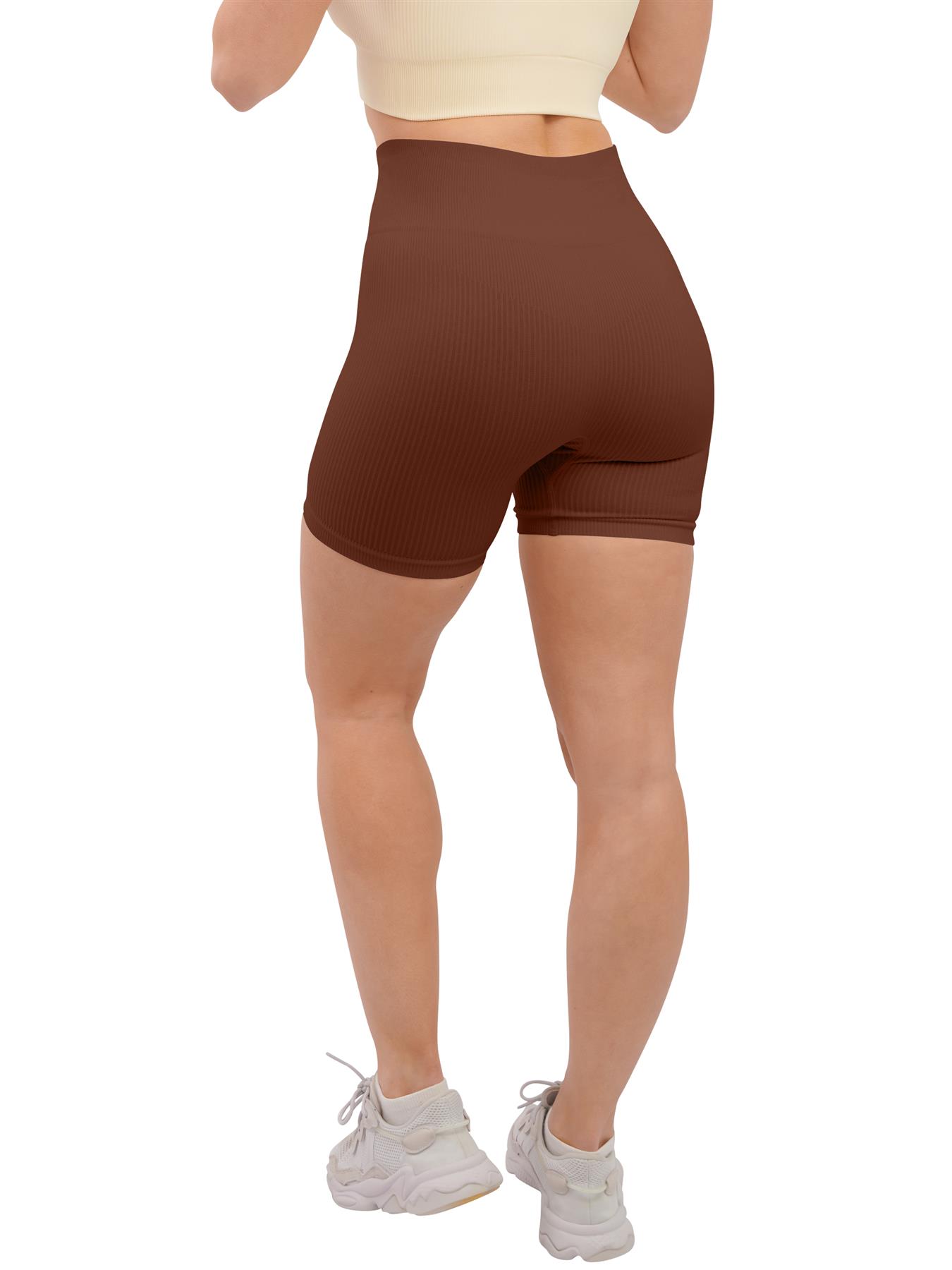 Damen Sport Radhose Gerippt Hohe Taille Gym Sommer Shorts Gummizug - Bild 12 von 19