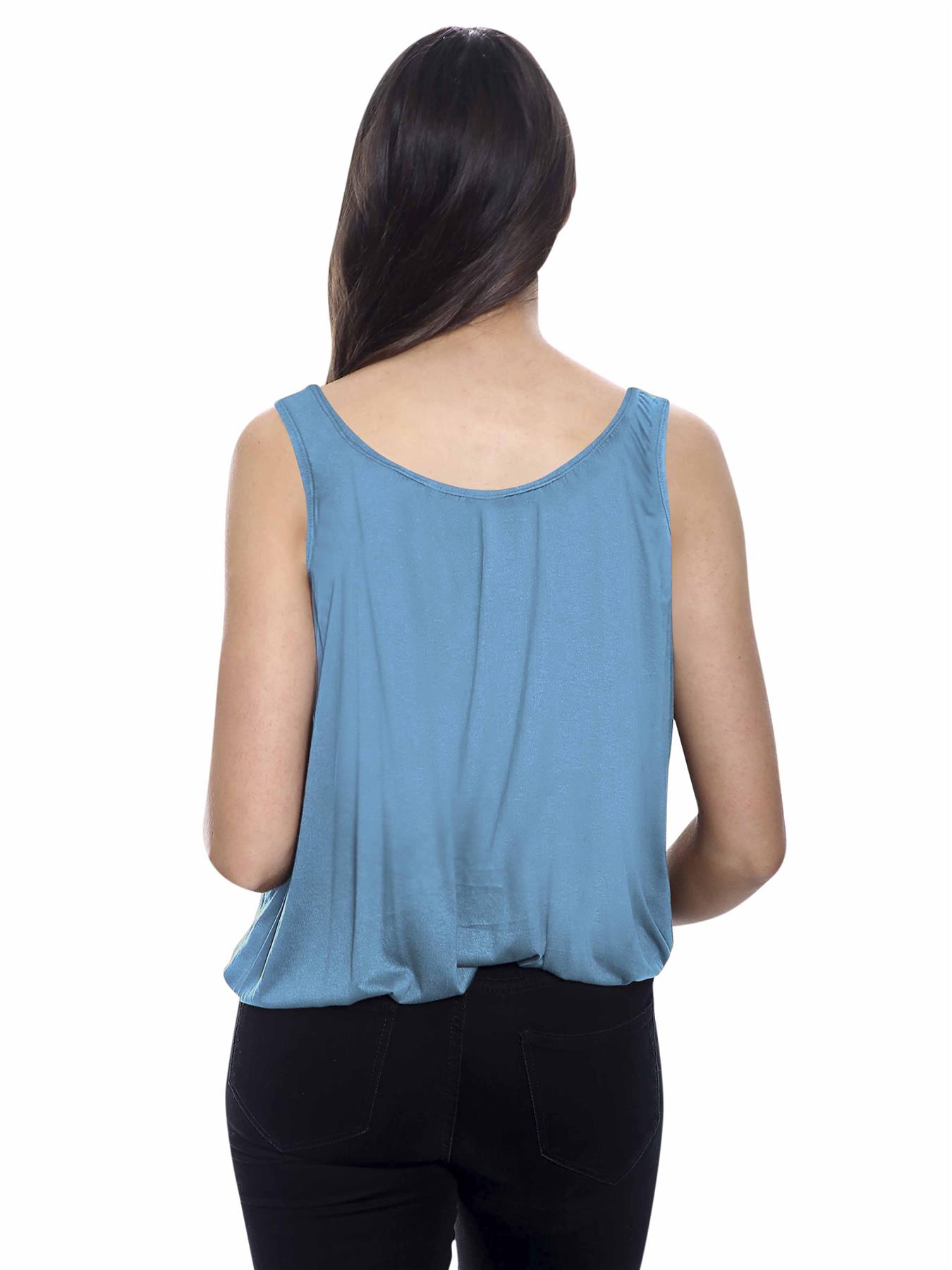 Womens Italian Plated Basic Top Ladies Elasticated Round Scoop Neck Vest T-Shirt - Picture 96 of 102