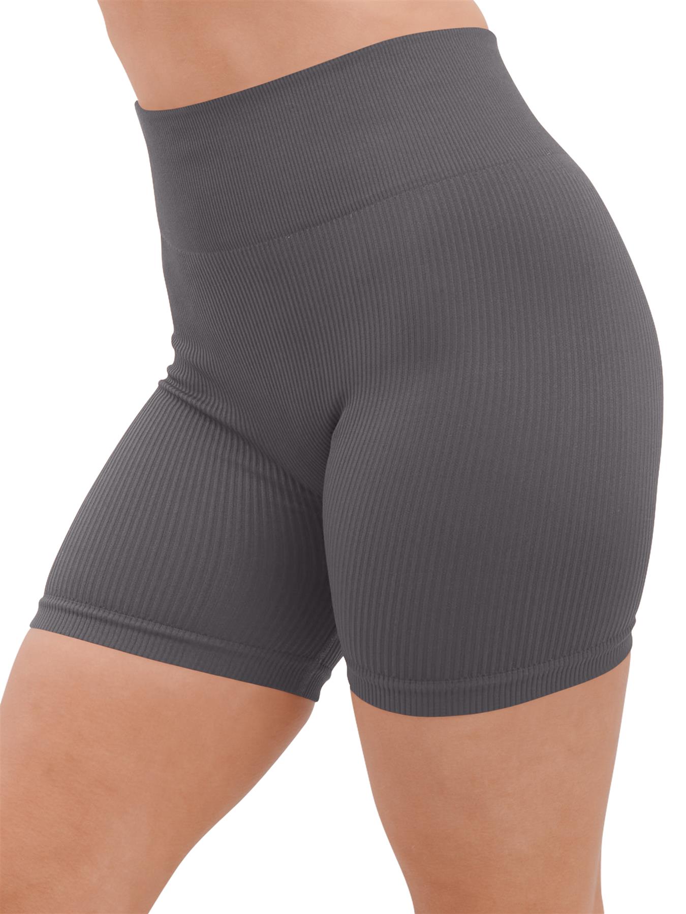 Damen Sport Radhose Gerippt Hohe Taille Gym Sommer Shorts Gummizug - Bild 14 von 19