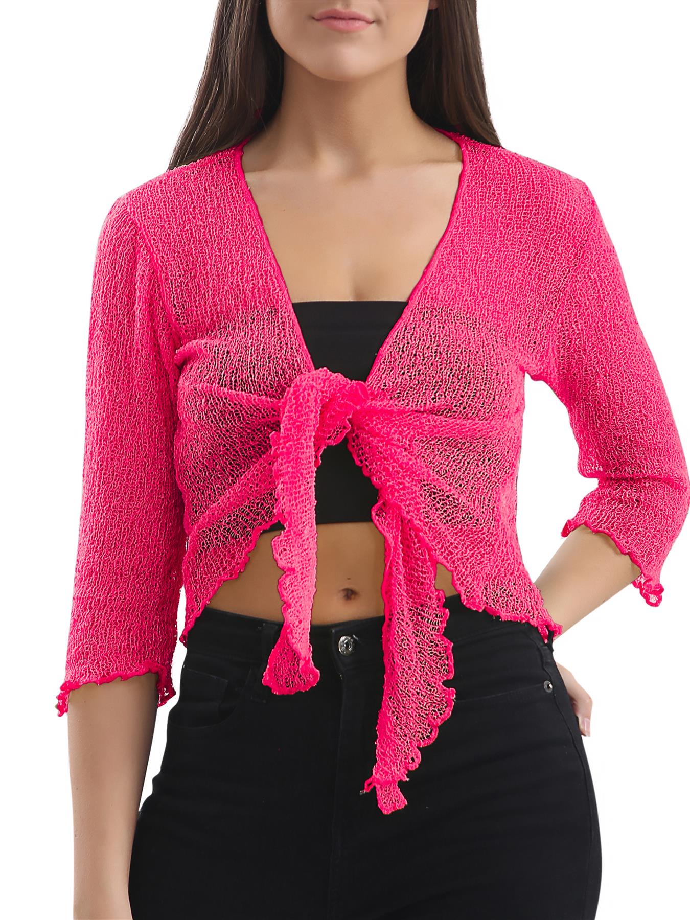 Womens Tie Up Open Front Shrug Ladies Knitted Cropped Bolero beach summer Top - Picture 49 of 169