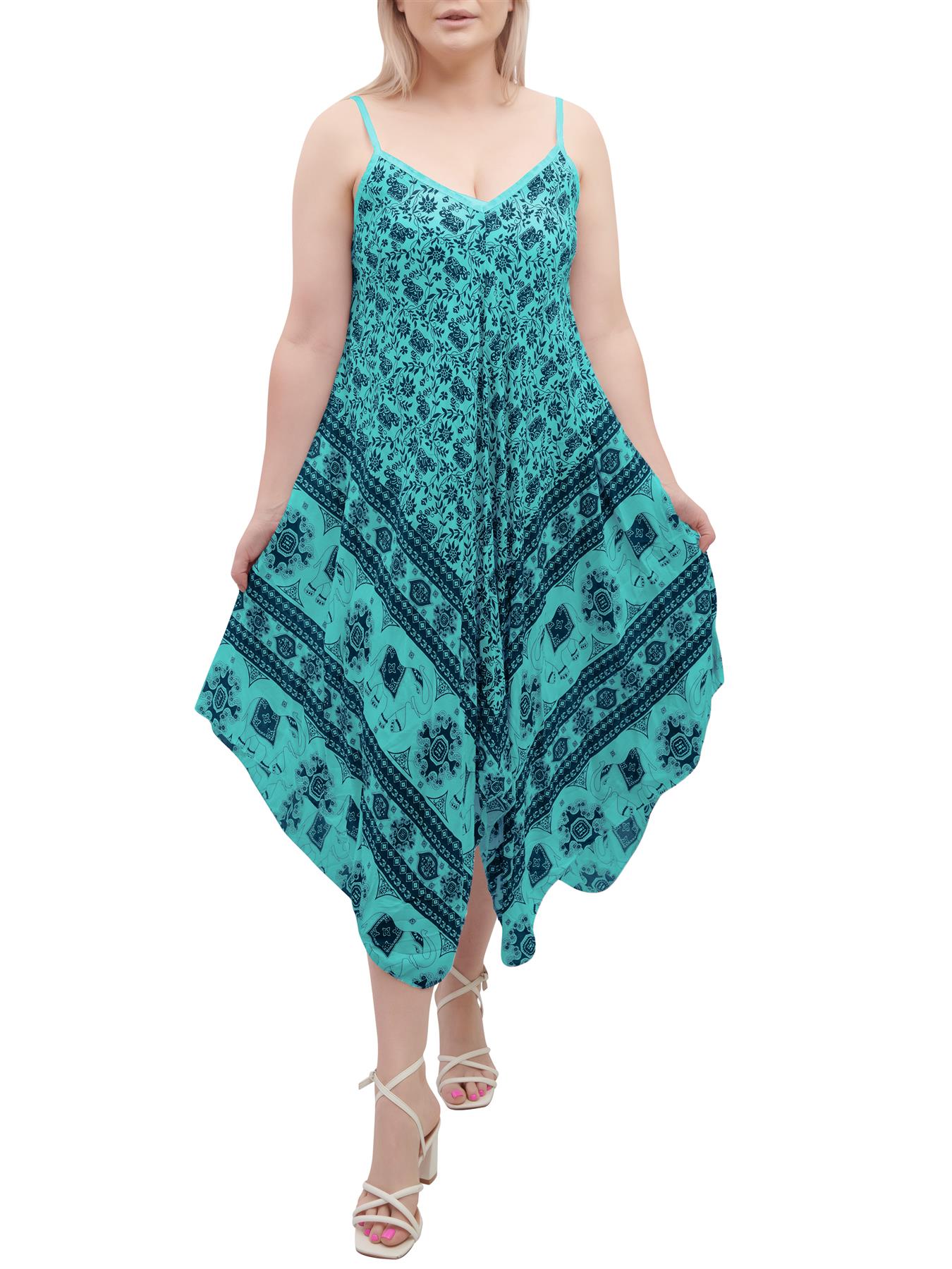 Womens Sleeveless Italian V Neck Hanky Dress Elephant Print Strappy Summer Maxi - Picture 64 of 72