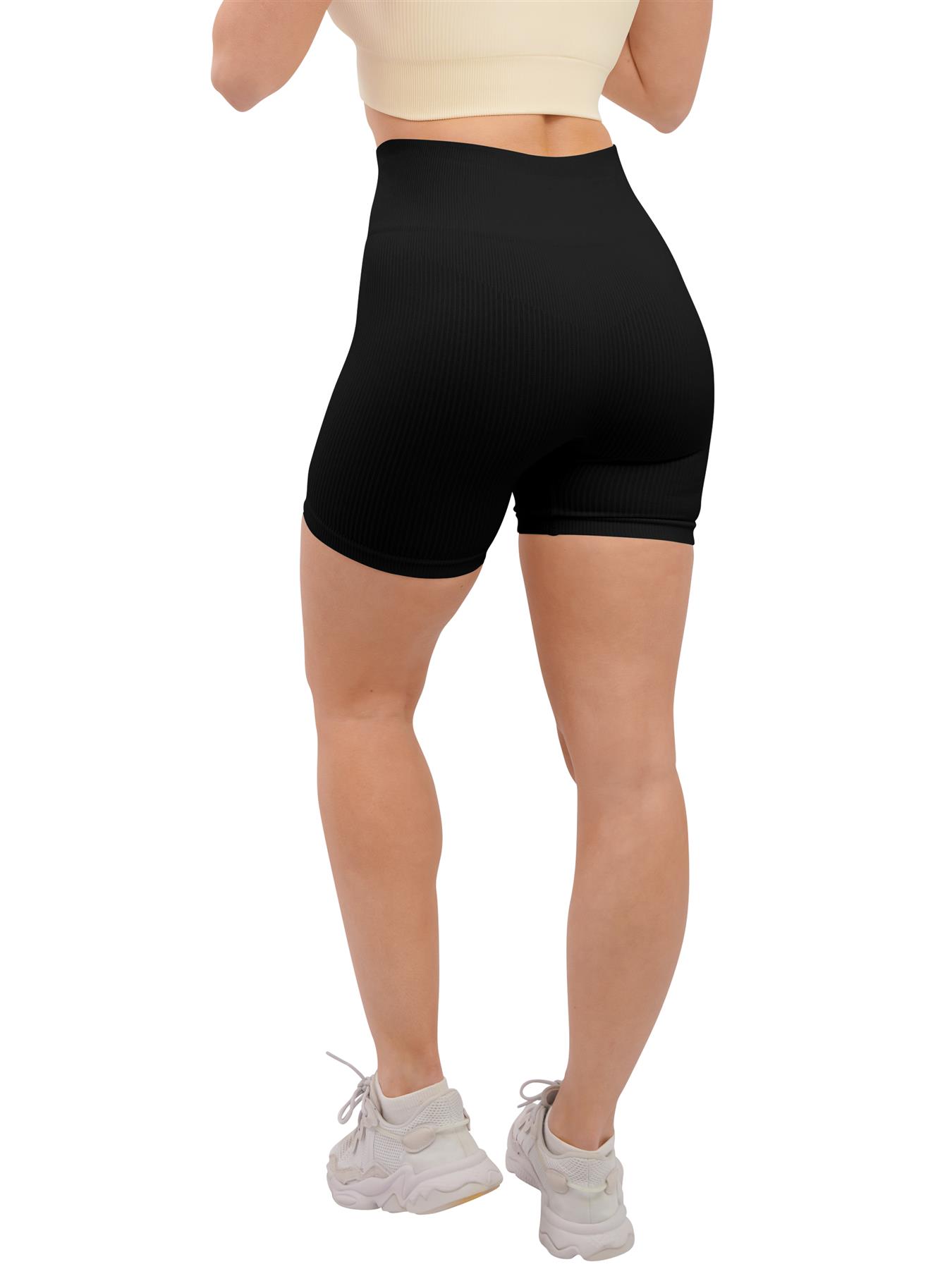 Damen Sport Radhose Gerippt Hohe Taille Gym Sommer Shorts Gummizug - Bild 9 von 19