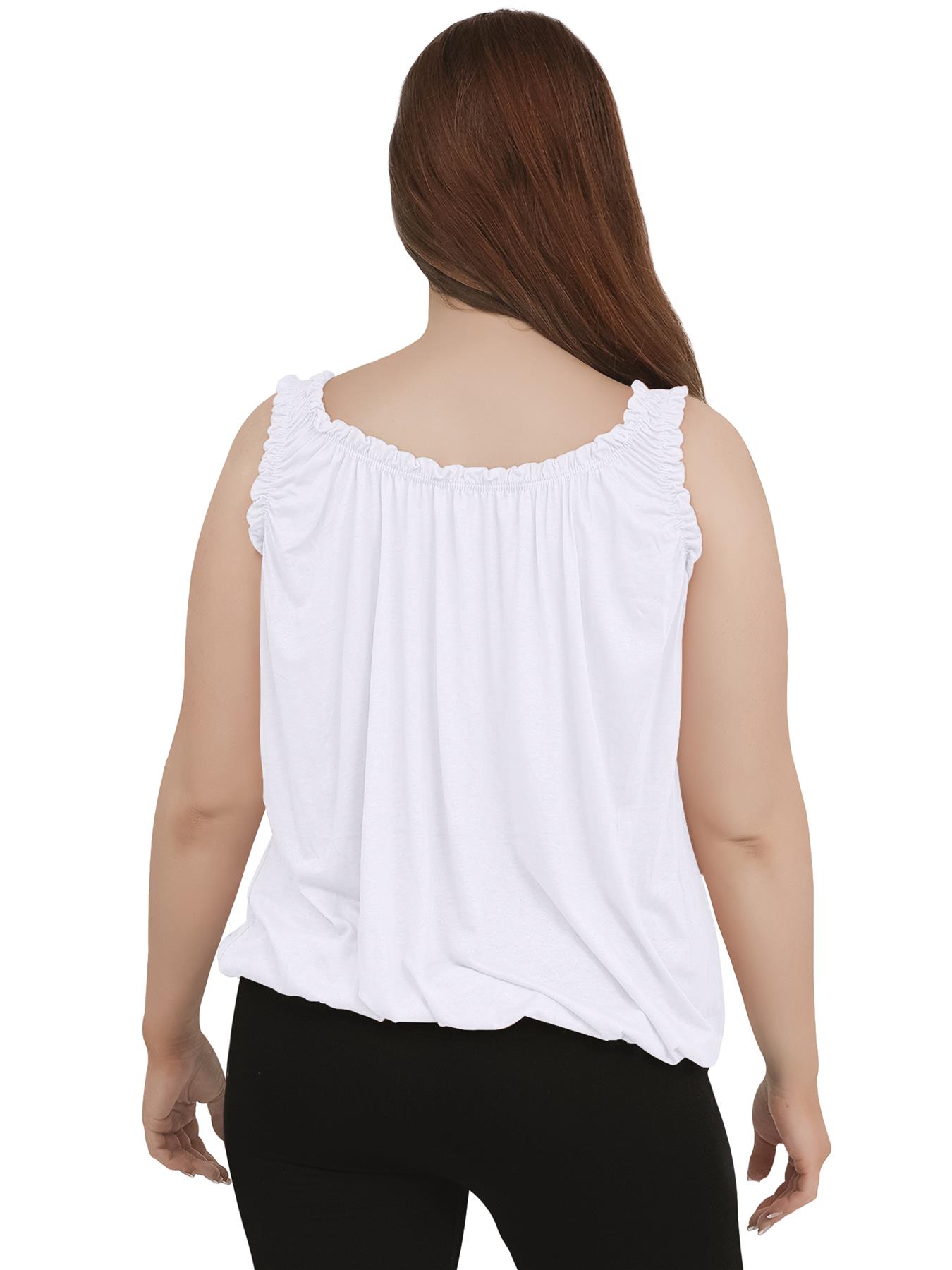 Women Round Scoop Neckline Gathered Vest Top Ladies Elastic Bubble Hem Summer - Picture 133 of 138