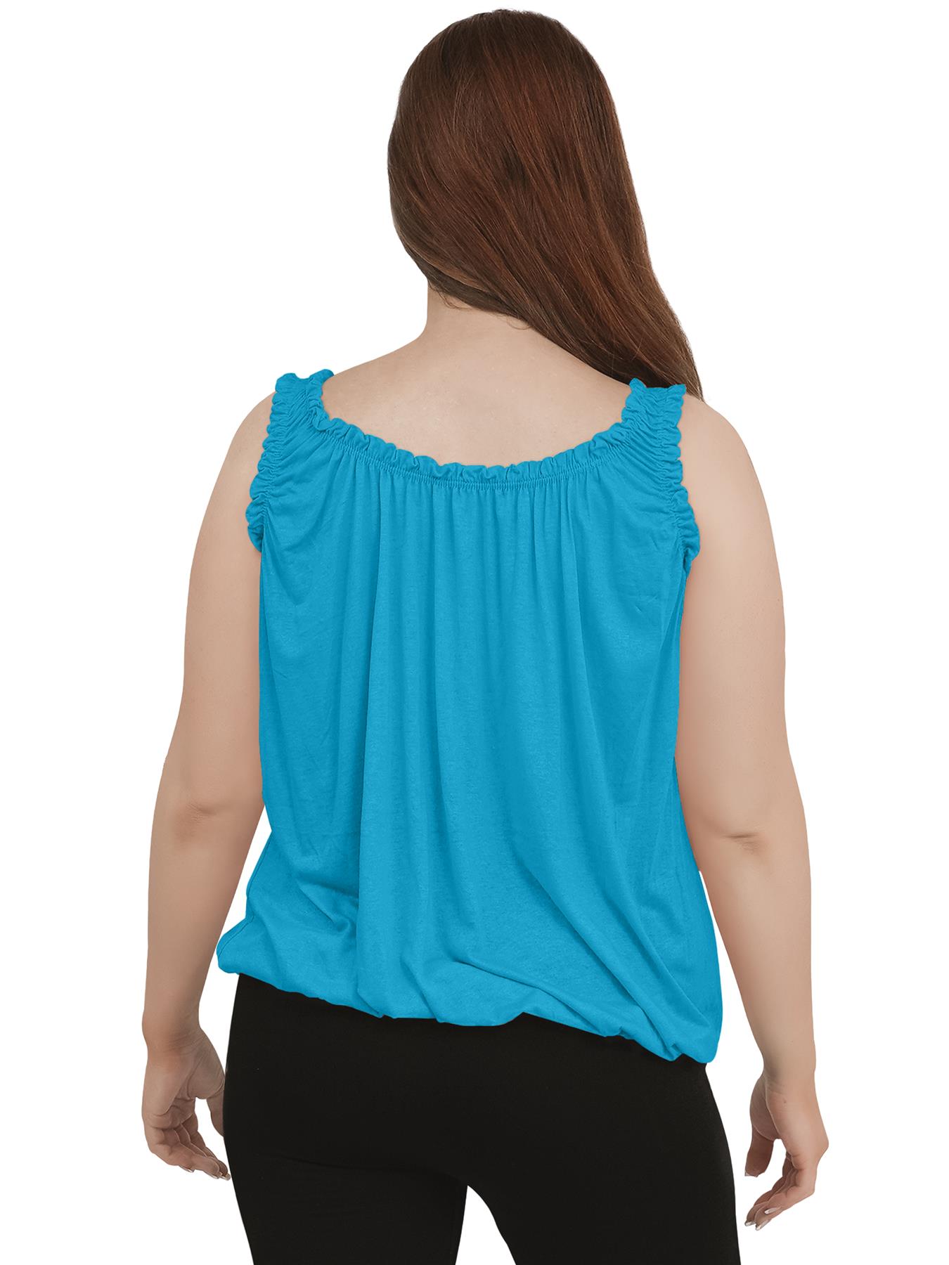 Women Round Scoop Neckline Gathered Vest Top Ladies Elastic Bubble Hem Summer - Picture 129 of 138