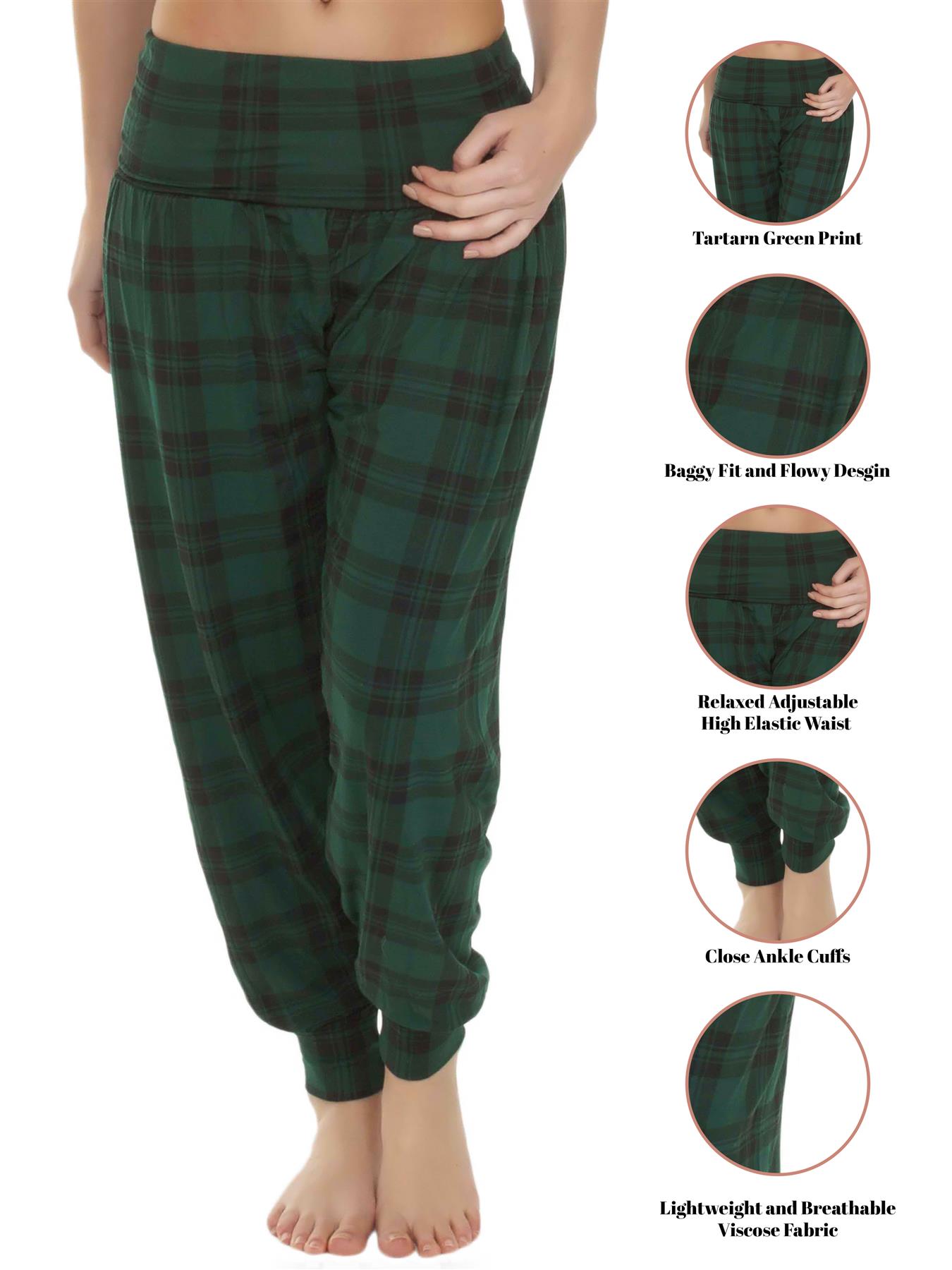 Womens Tartan Print Loose Baggy Style Long Pant Ali Baba Harem Trouser Plus Size - Picture 11 of 20