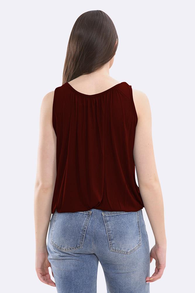 Womens Italian Plated Basic Top Ladies Elasticated Round Scoop Neck Vest T-Shirt - Picture 58 of 102
