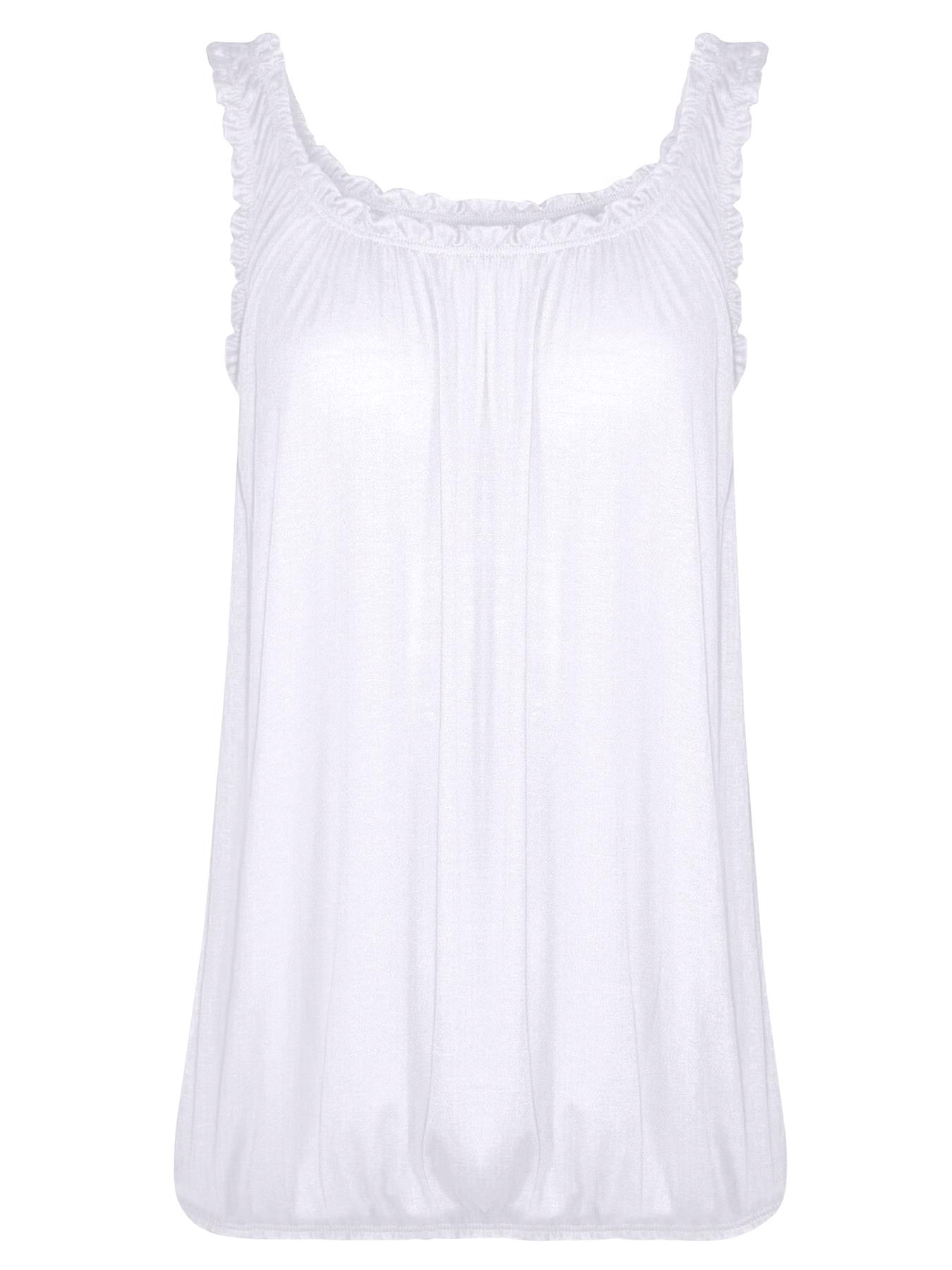 Women Round Scoop Neckline Gathered Vest Top Ladies Elastic Bubble Hem Summer - Picture 130 of 138