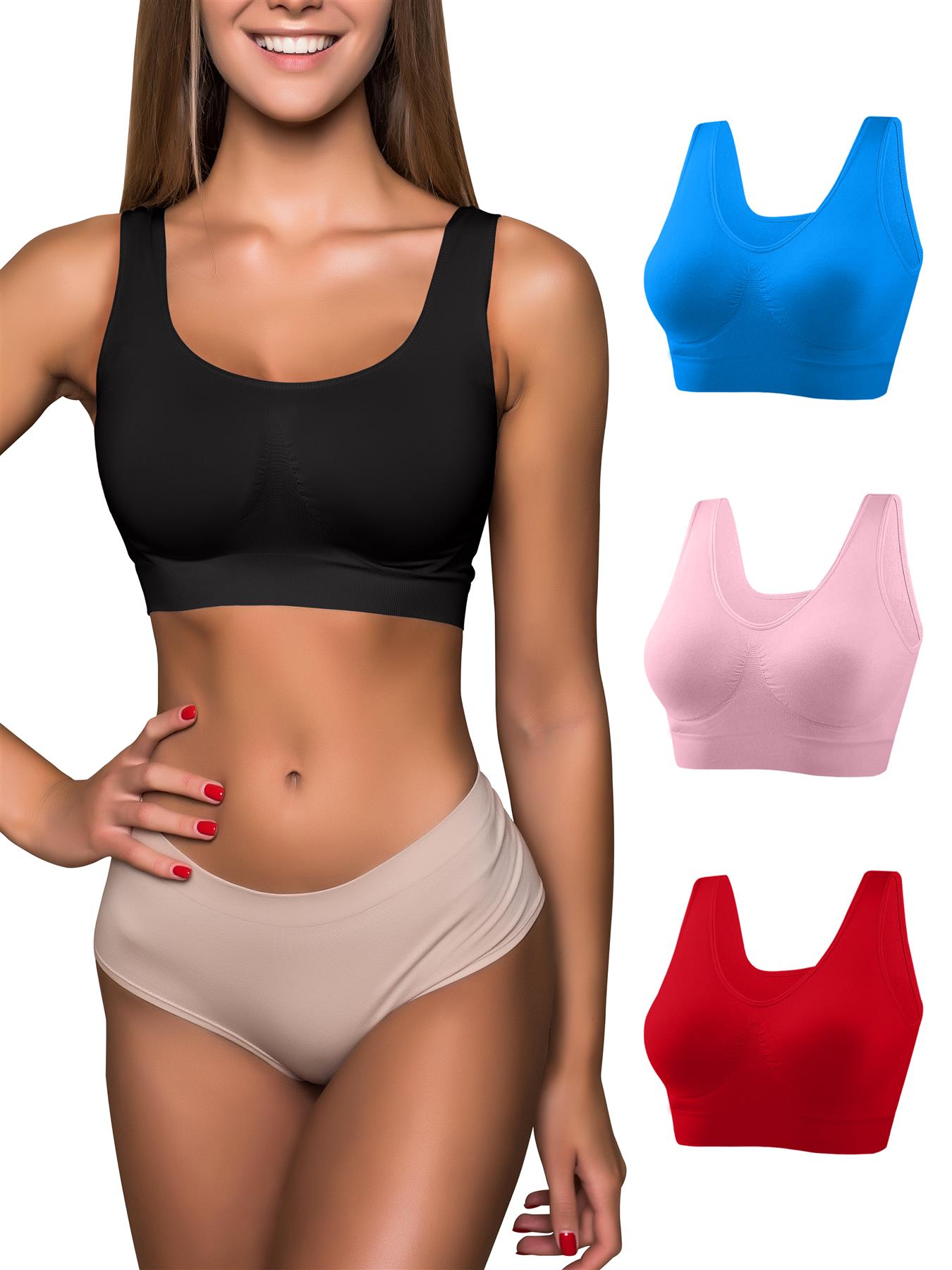 Womens Ladies Comfort Padded Stretch Sports Yoga Bra Top Crop Vest Tank - Picture 41 of 62