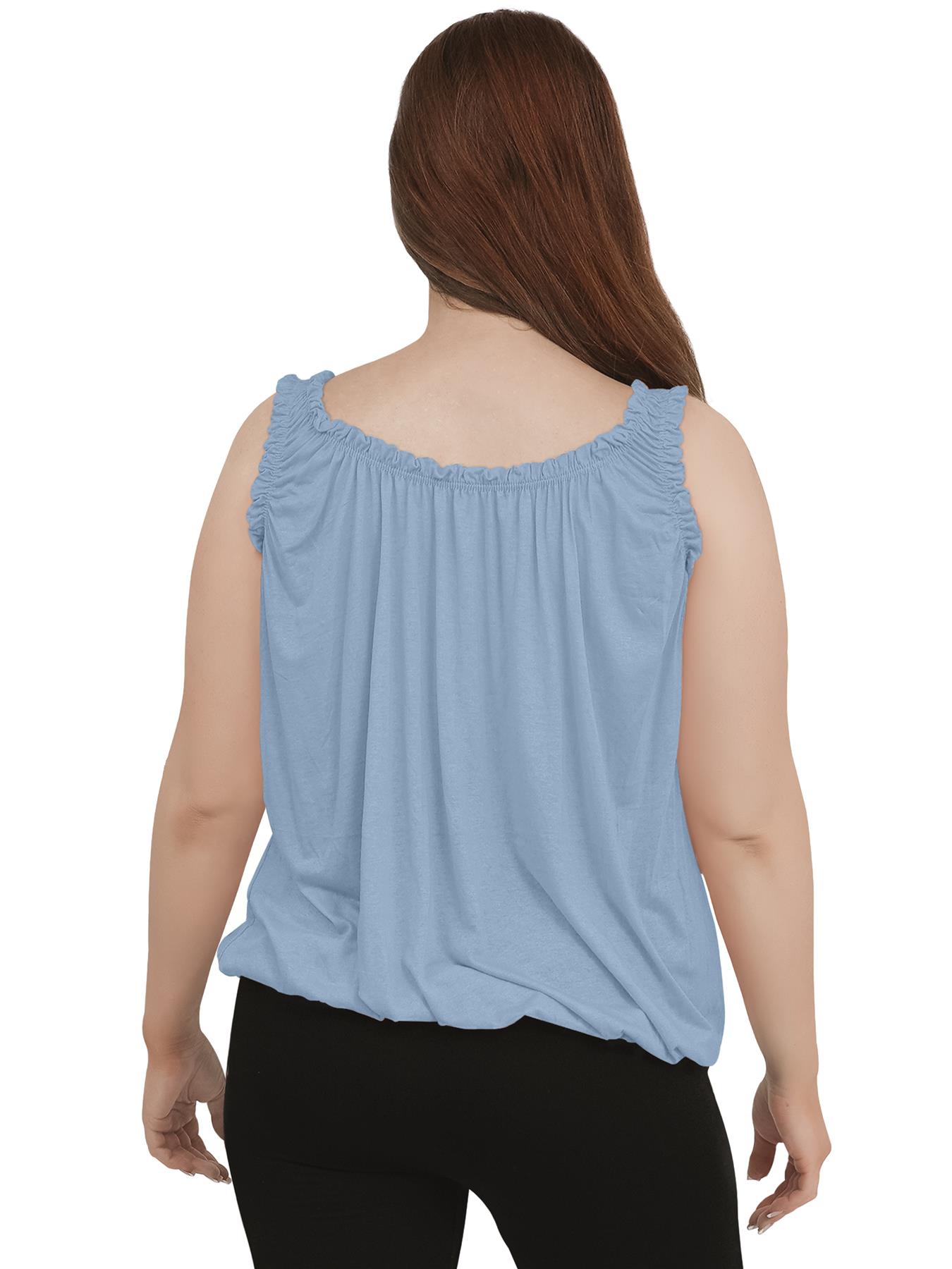 Women Round Scoop Neckline Gathered Vest Top Ladies Elastic Bubble Hem Summer - Picture 121 of 138