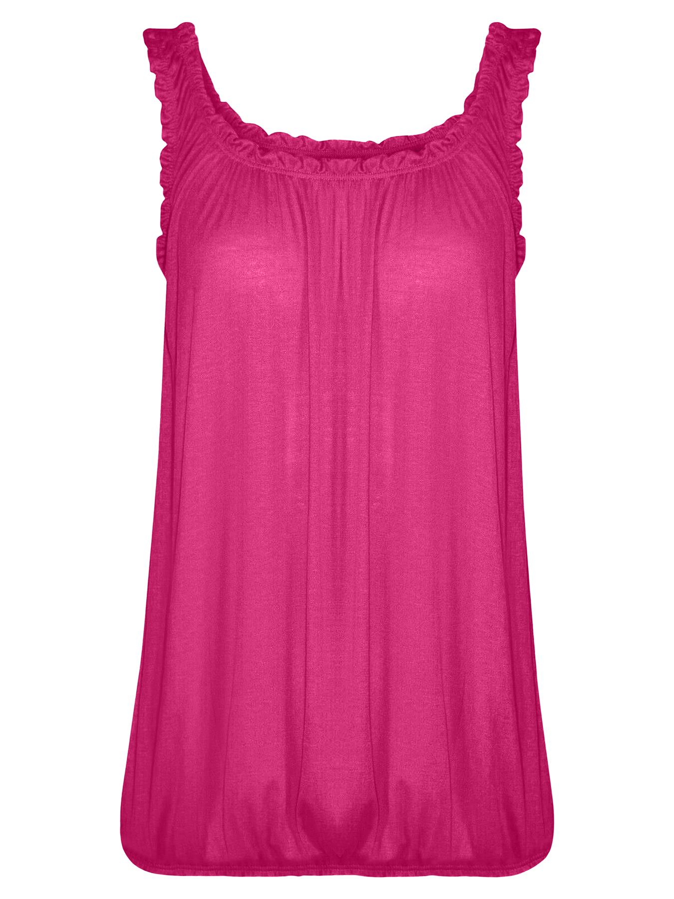 Women Round Scoop Neckline Gathered Vest Top Ladies Elastic Bubble Hem Summer - Picture 45 of 138