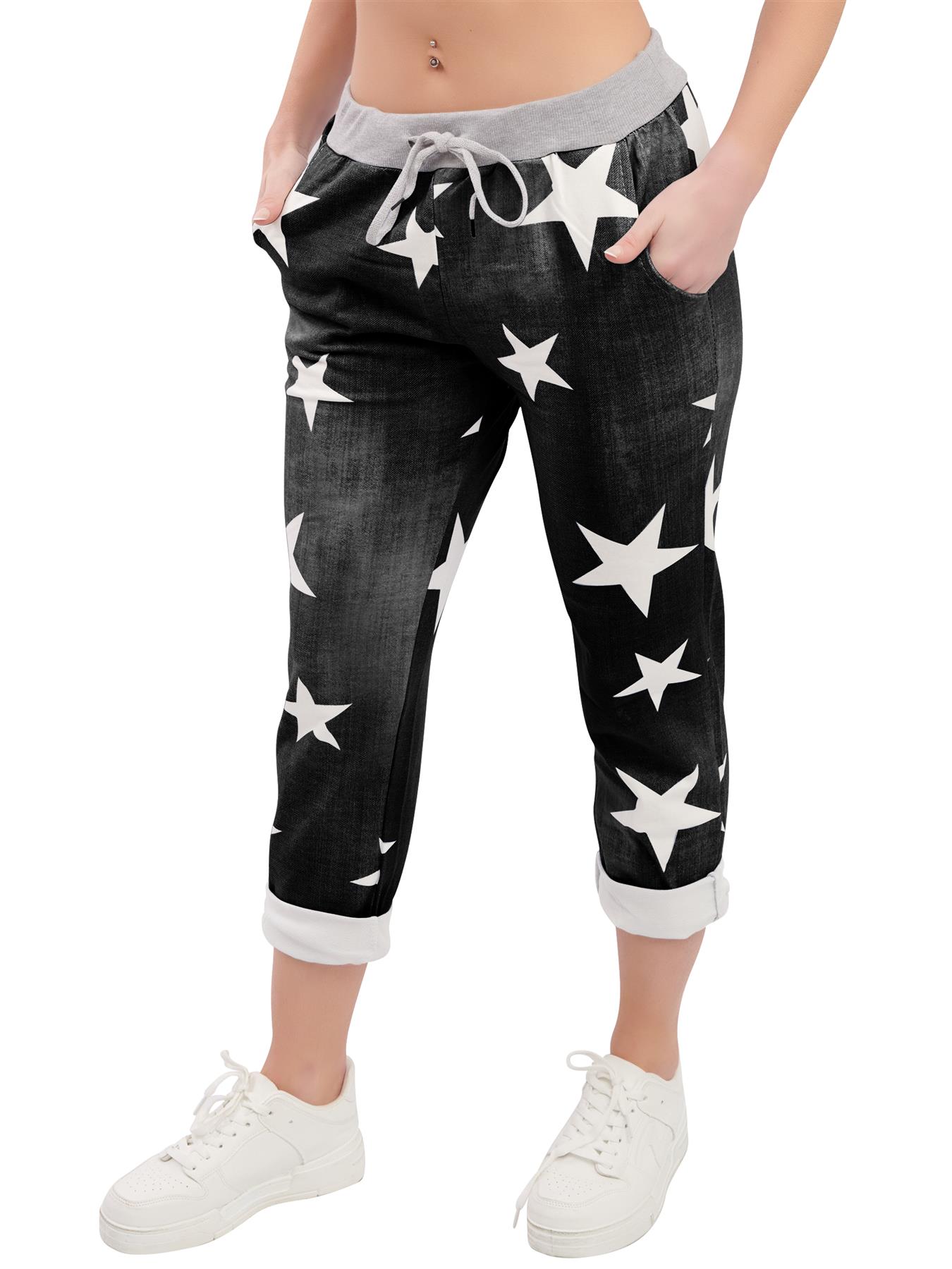 Women’s Italian Floral Print Joggers Cotton Stretch Trousers Magic Pants Jeans - Picture 7 of 29