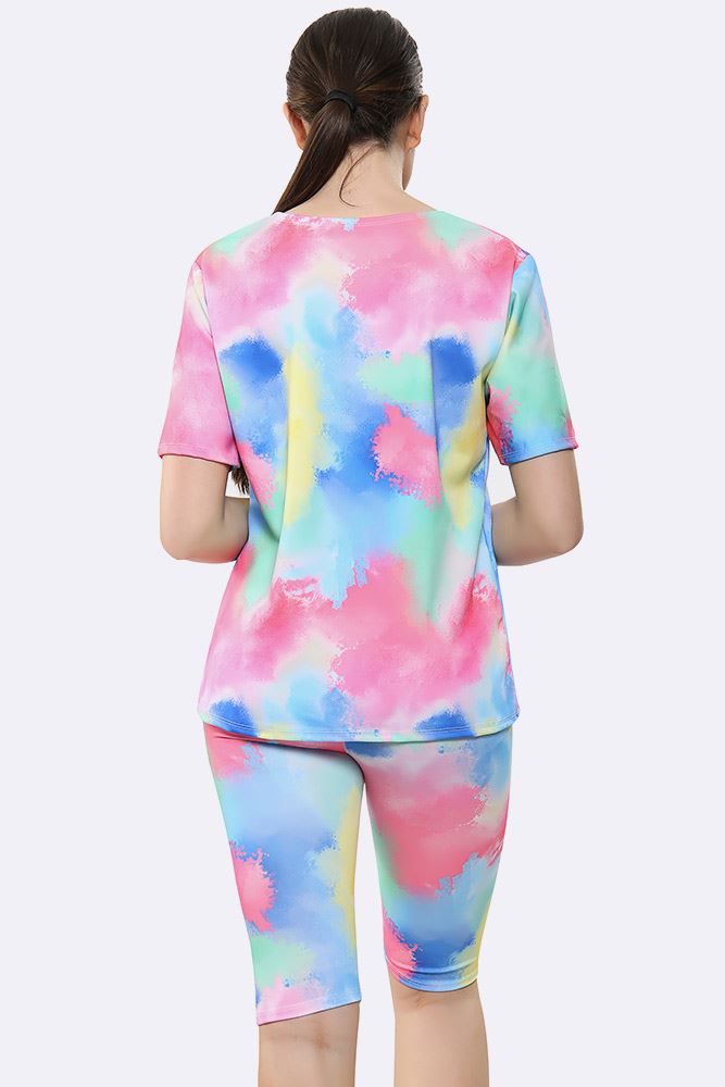 New Womens Summer T-Shirt and Cycling Shorts Set Tie Dye Co-ord Set - Picture 9 of 12