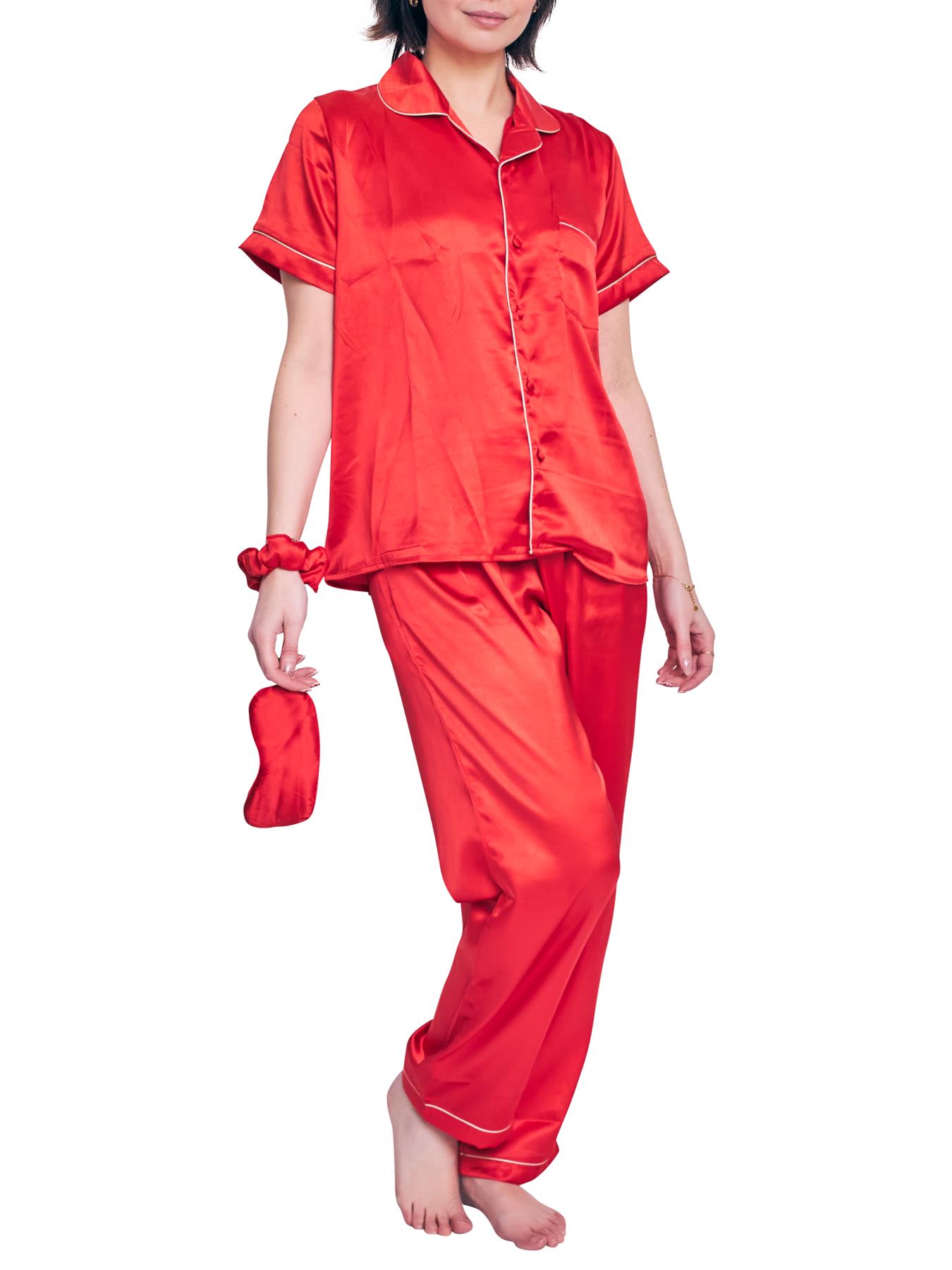Women’s Long/Short Sleeve Pyjama Set Satin Silk Soft Nightwear PJS Loungewear UK - Picture 12 of 15