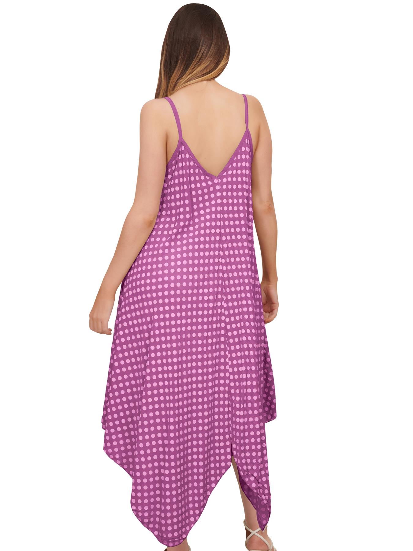 Womens Italian Spotted Print Strappy Hanky Hem Dress V Neck Sleeveless Summer - Picture 11 of 20