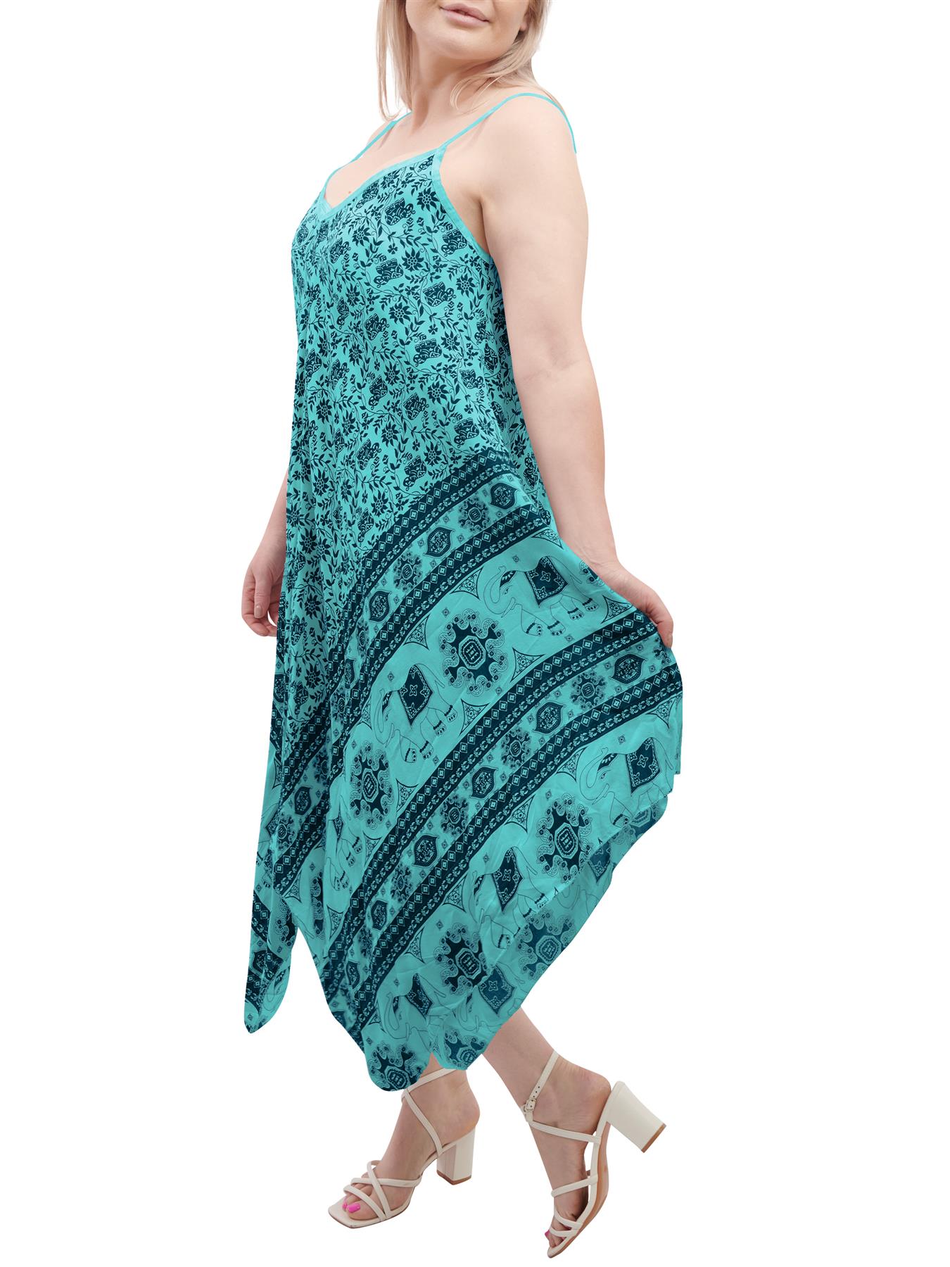 Womens Sleeveless Italian V Neck Hanky Dress Elephant Print Strappy Summer Maxi - Picture 65 of 72