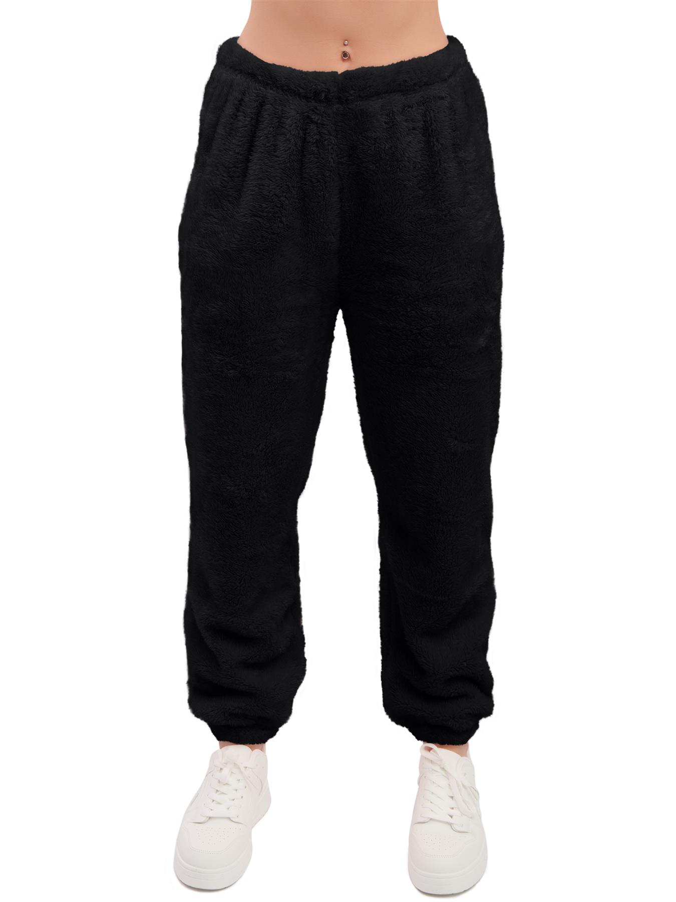 Mujeres Peluche Polar Joggers Invierno Suelto Dobladillo Cierre Damas Ropa de Salón Pantalón Reino Unido - Imagen 7 de 29