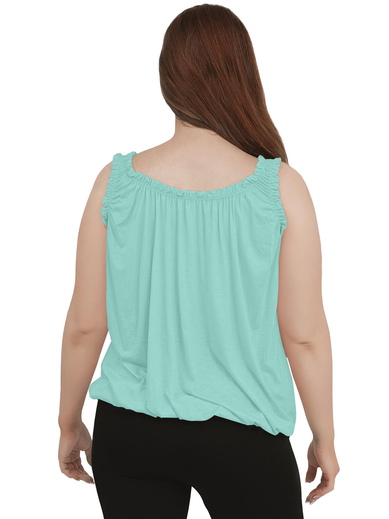 Women Round Scoop Neckline Gathered Vest Top Ladies Elastic Bubble Hem Summer - Picture 84 of 138