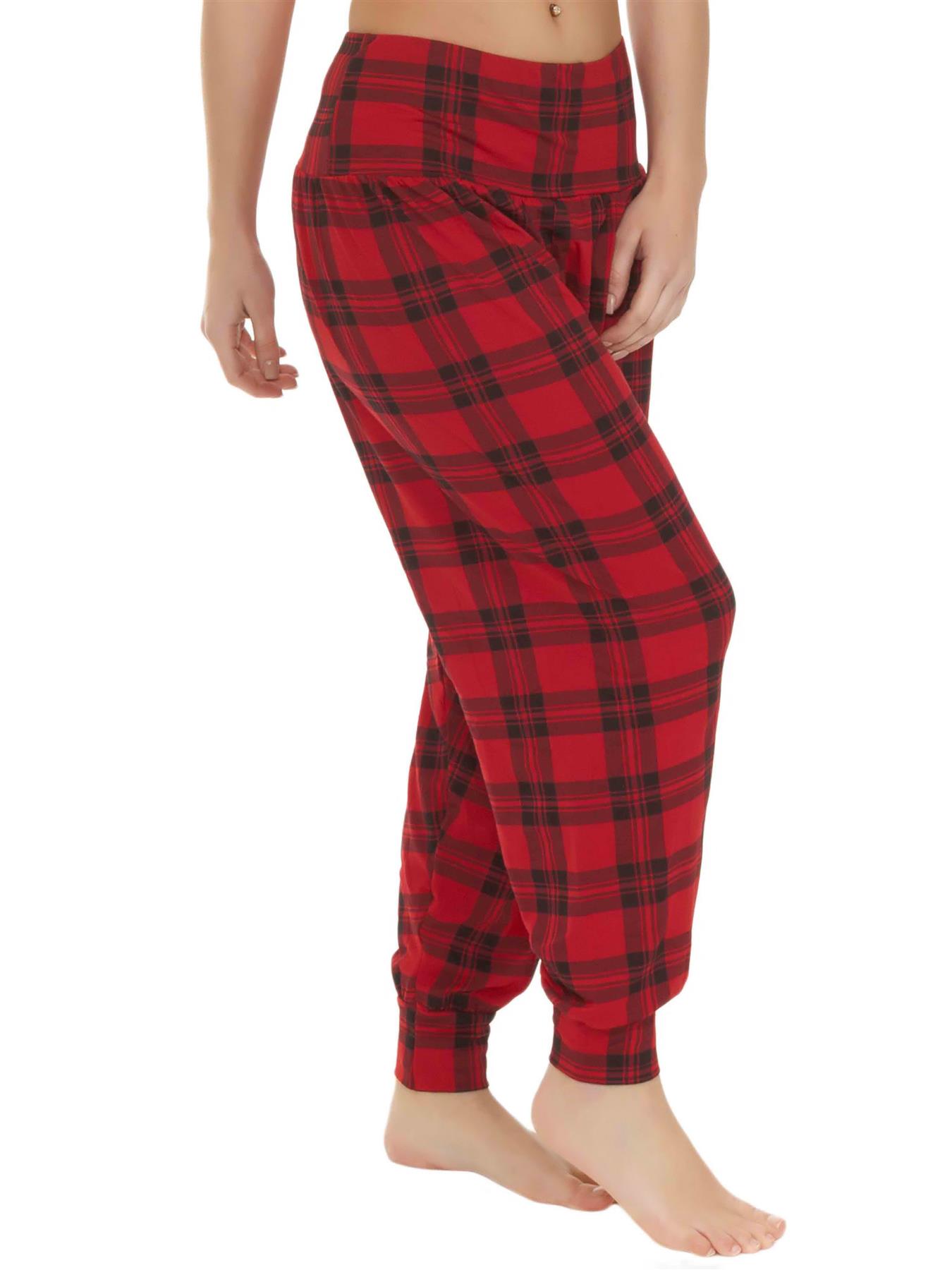 Womens Tartan Print Loose Baggy Style Long Pant Ali Baba Harem Trouser Plus Size - Picture 16 of 20