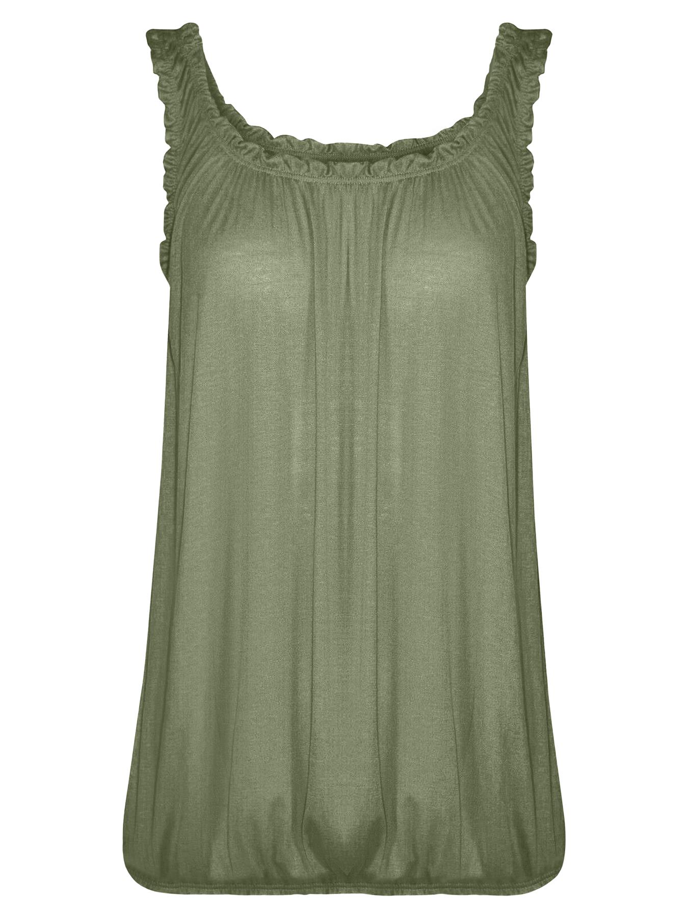 Women Round Scoop Neckline Gathered Vest Top Ladies Elastic Bubble Hem Summer - Picture 60 of 138