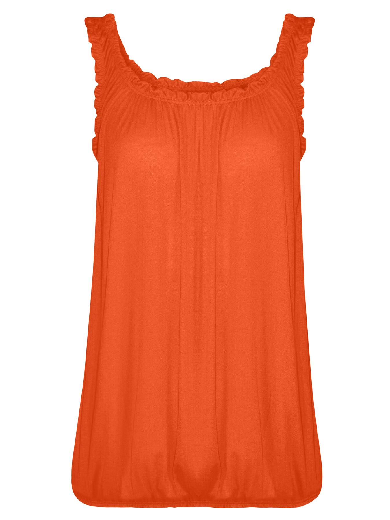 Women Round Scoop Neckline Gathered Vest Top Ladies Elastic Bubble Hem Summer - Picture 103 of 138
