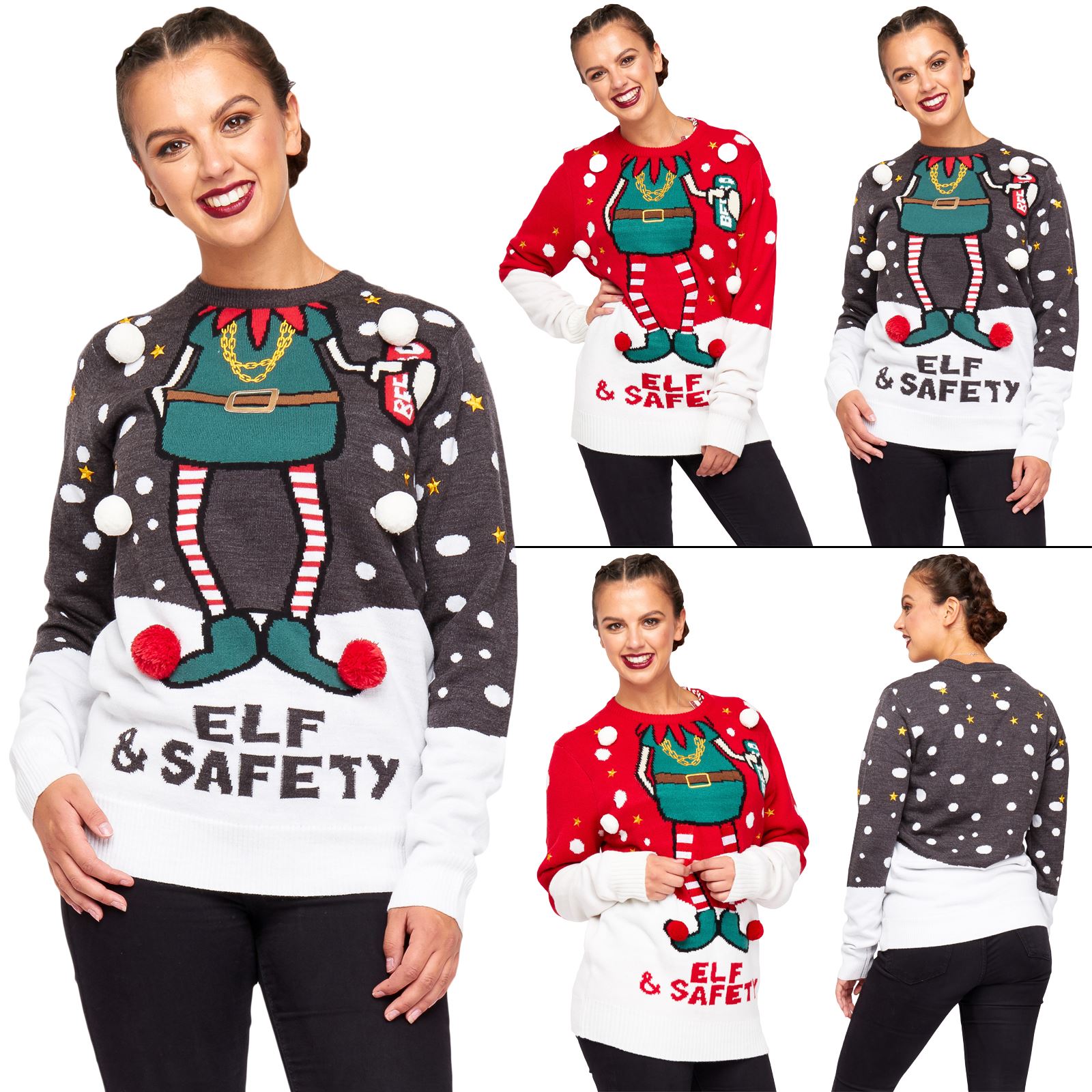 Unisex Christmas Jumper Elf Safety 3d Graphic Trims Women Knitted Party Sweater