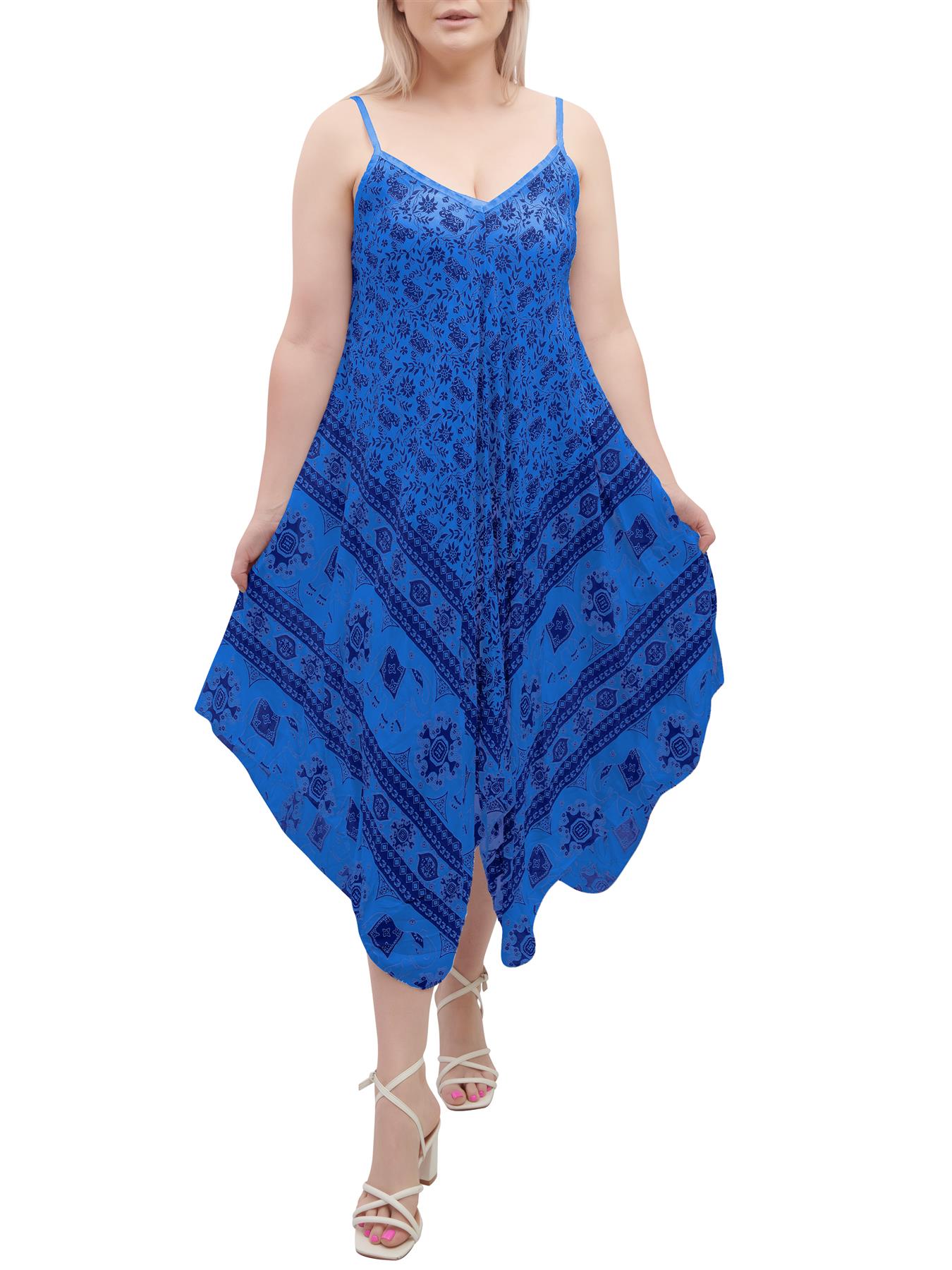 Womens Sleeveless Italian V Neck Hanky Dress Elephant Print Strappy Summer Maxi - Picture 58 of 72