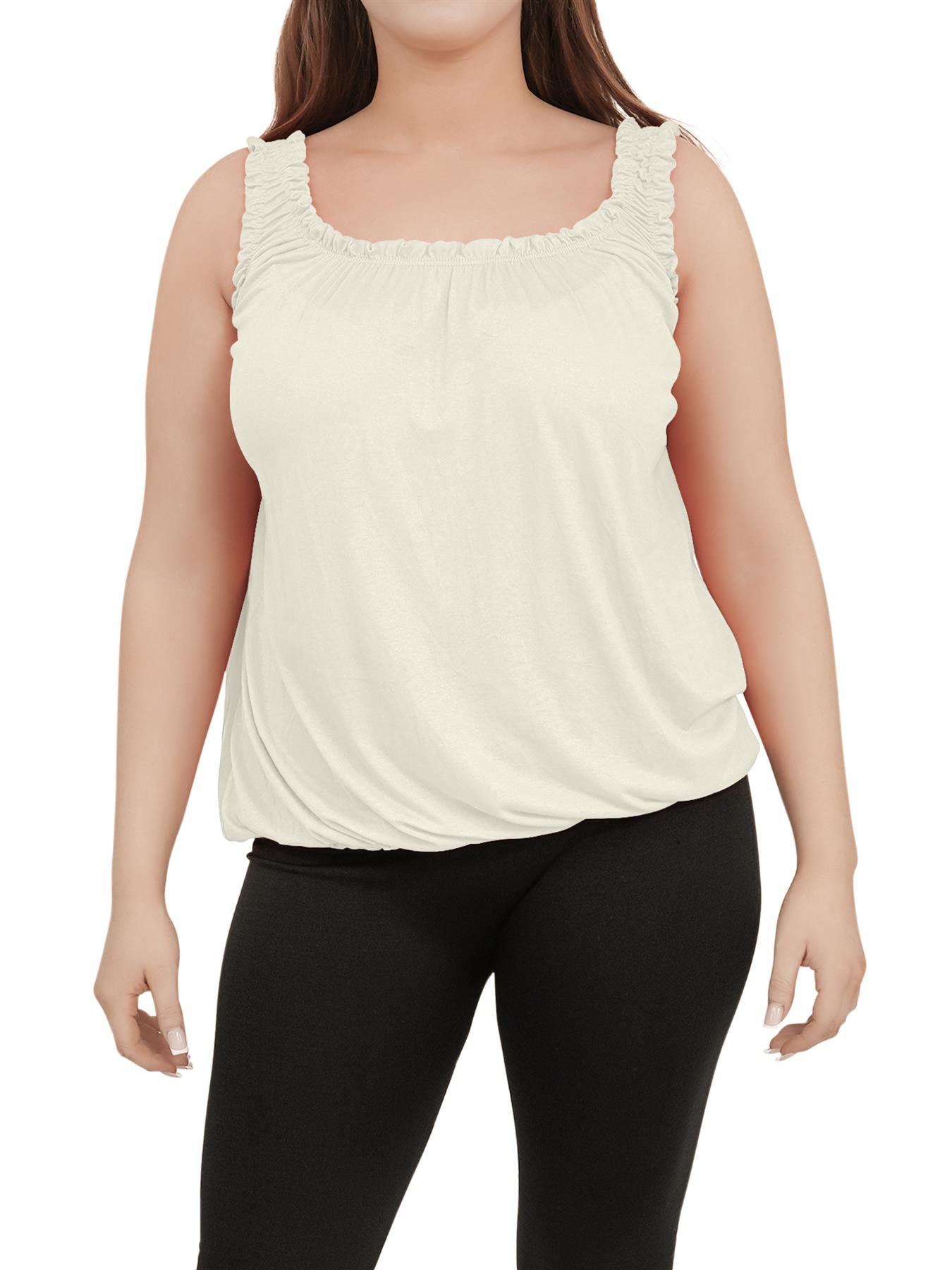 Women Round Scoop Neckline Gathered Vest Top Ladies Elastic Bubble Hem Summer - Picture 27 of 138