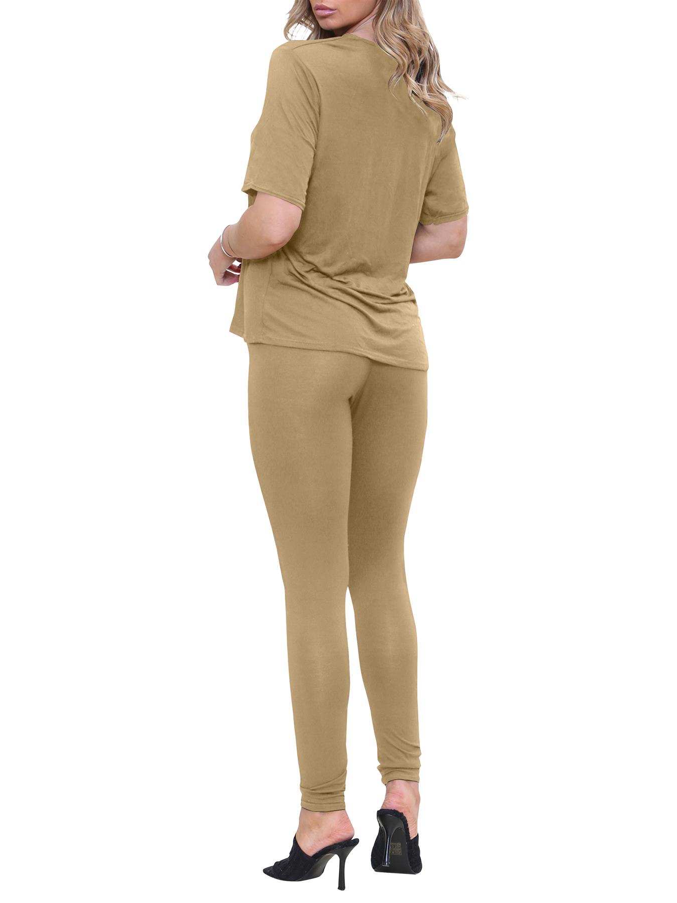 2 Piece Womens Plain Co-ord Set Summer Slim Fit Short Sleeve Loungewear Set - Picture 17 of 119