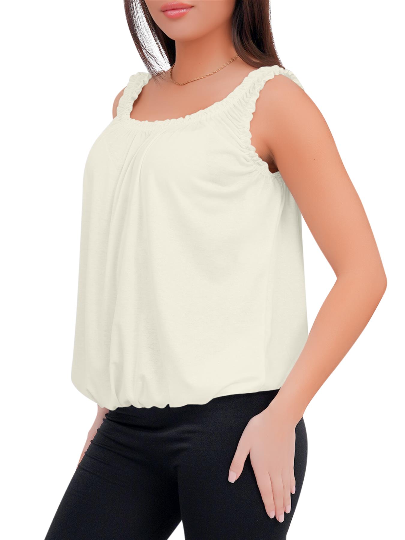 Women Round Scoop Neckline Gathered Vest Top Ladies Elastic Bubble Hem Summer - Picture 26 of 138