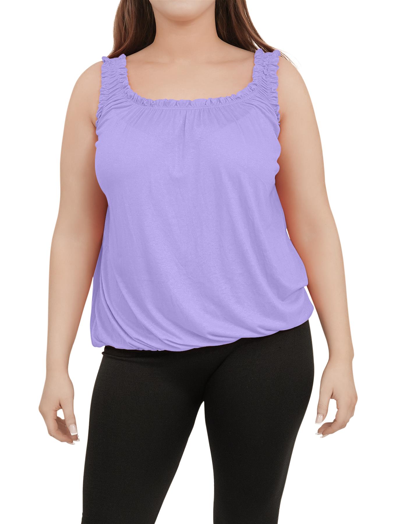 Women Round Scoop Neckline Gathered Vest Top Ladies Elastic Bubble Hem Summer - Picture 77 of 138