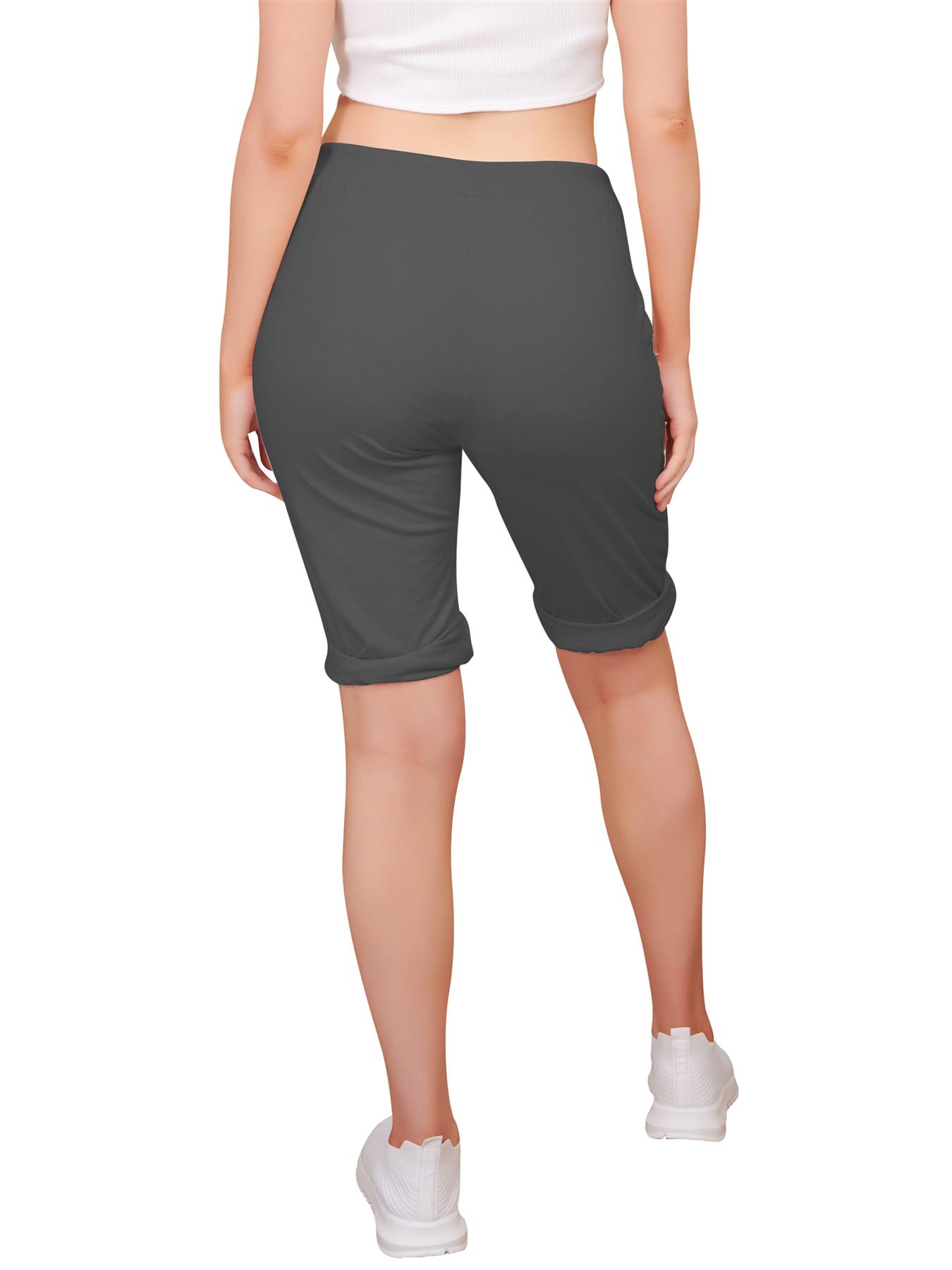 Women 3/4 Plain Shorts Italian Stretch Cotton Ladies Slash Pockets Shorts UK - Picture 24 of 45