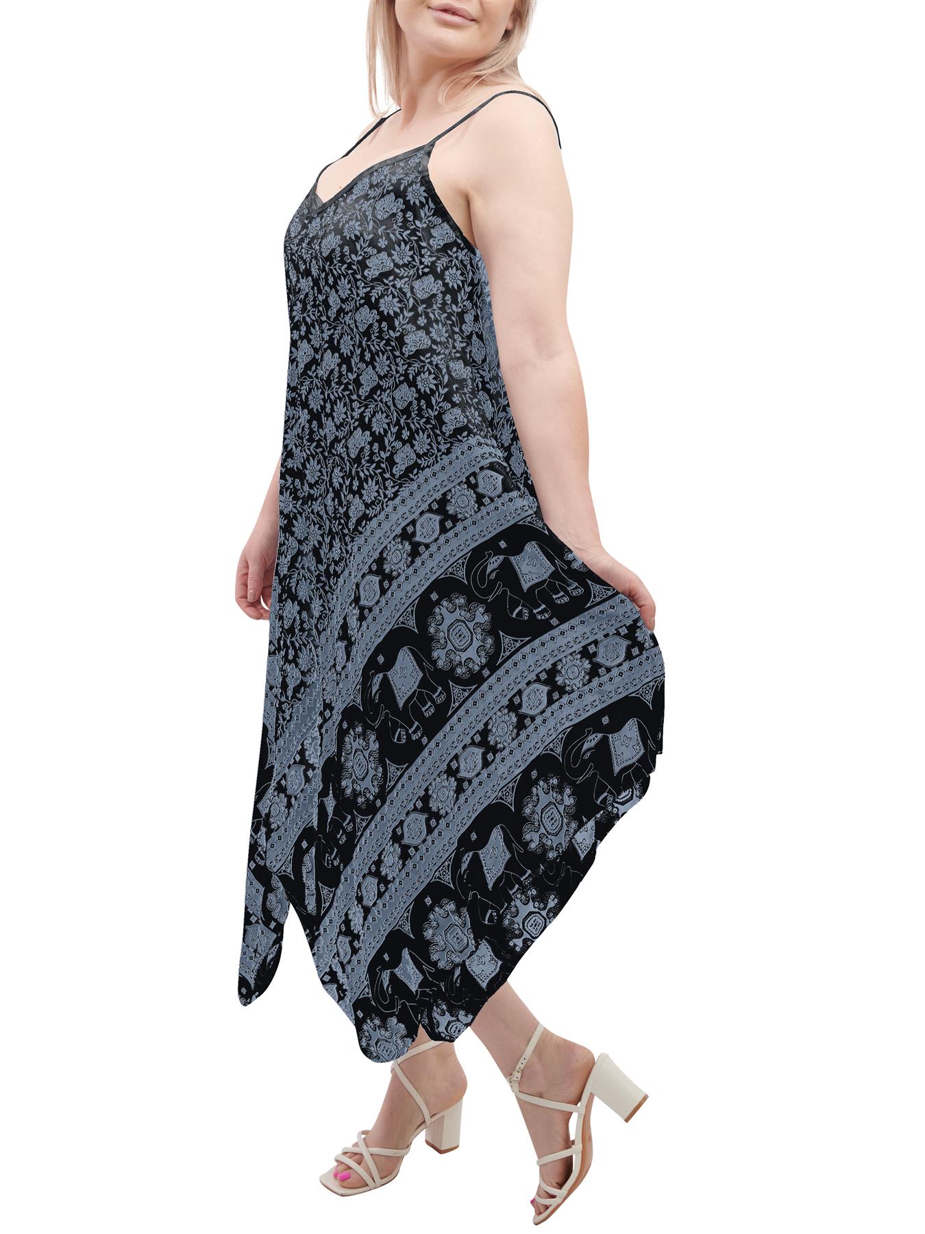 Womens Sleeveless Italian V Neck Hanky Dress Elephant Print Strappy Summer Maxi - Picture 13 of 72
