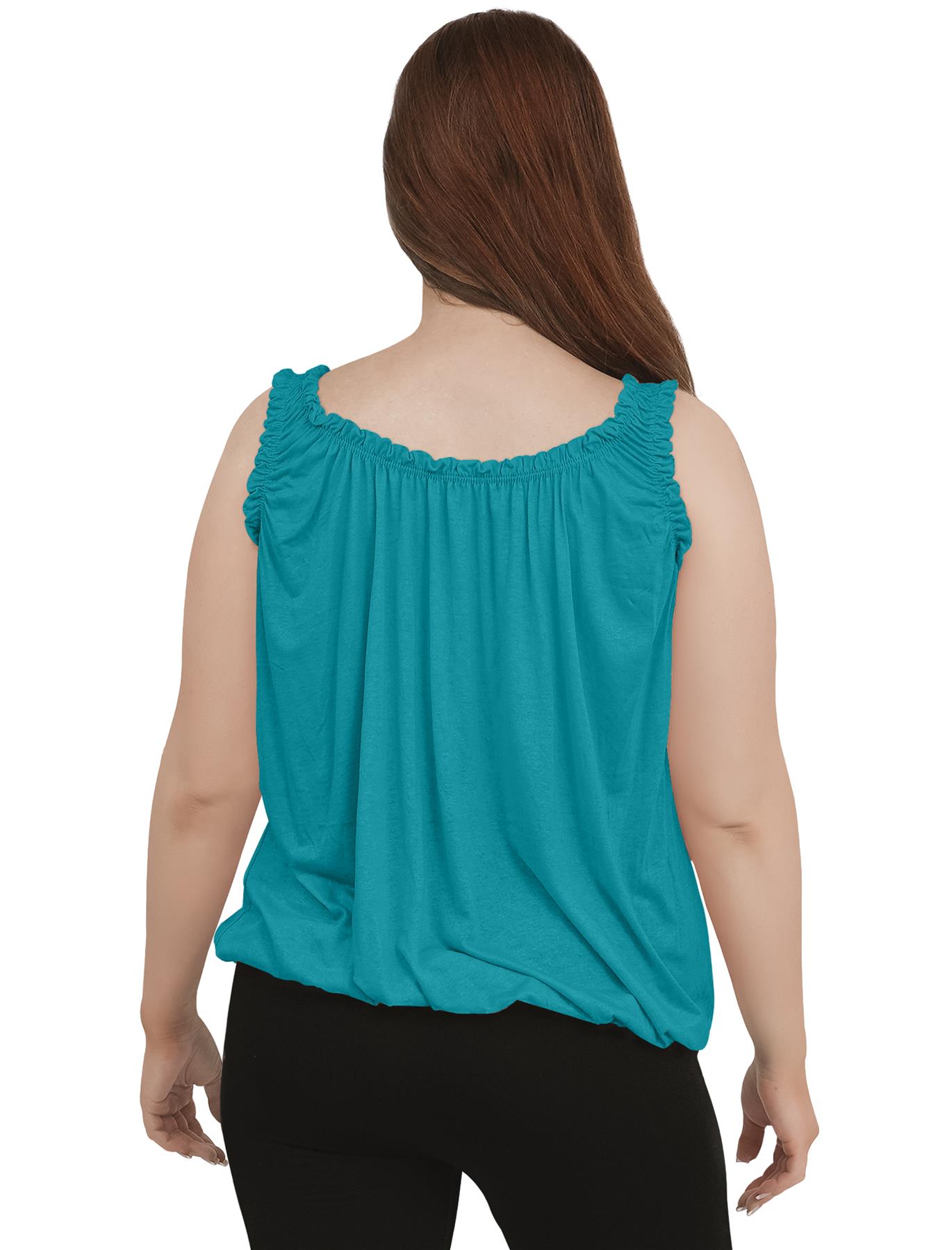 Women Round Scoop Neckline Gathered Vest Top Ladies Elastic Bubble Hem Summer - Picture 125 of 138