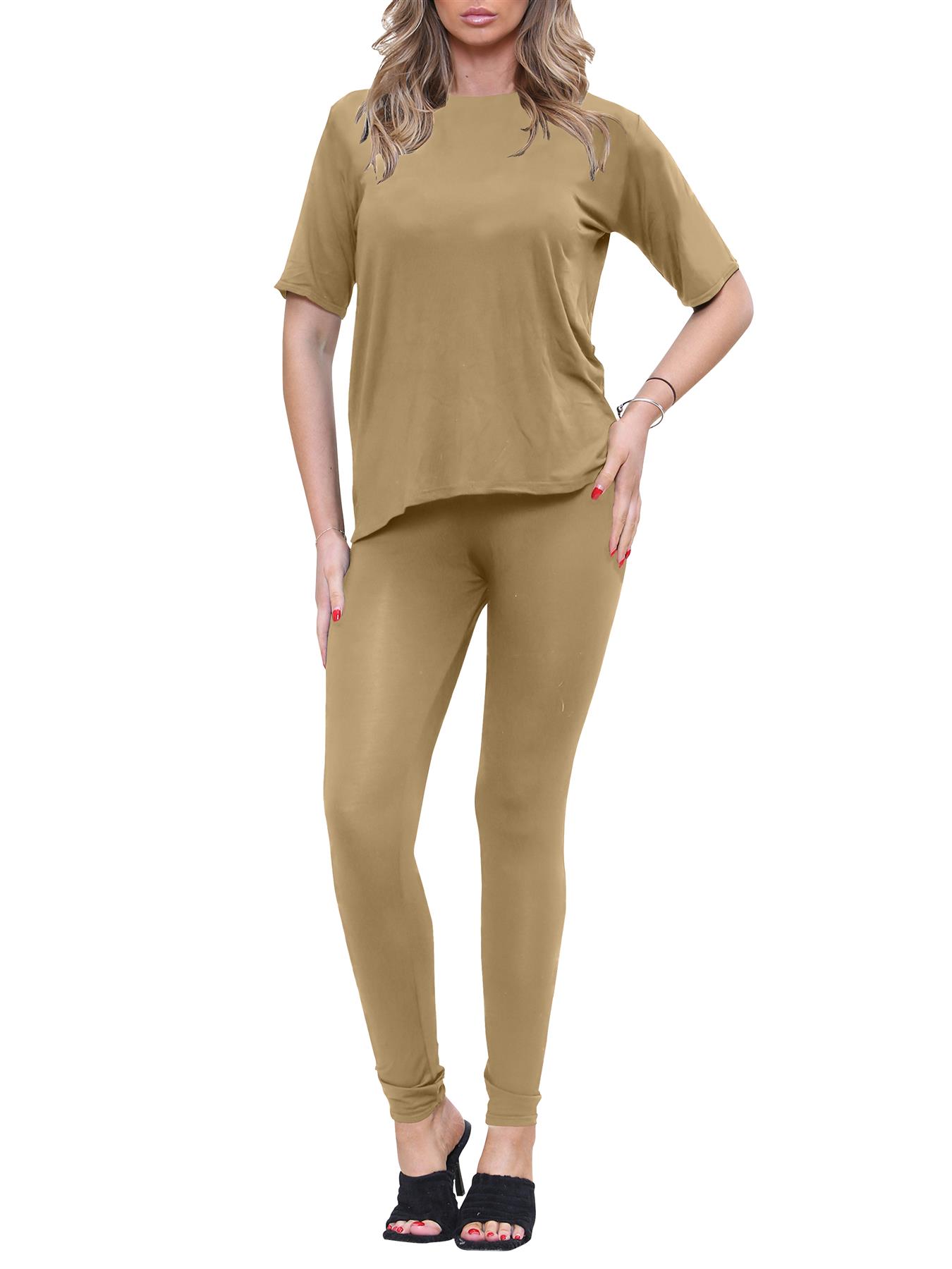 2 Piece Womens Plain Co-ord Set Summer Slim Fit Short Sleeve Loungewear Set - Picture 15 of 119