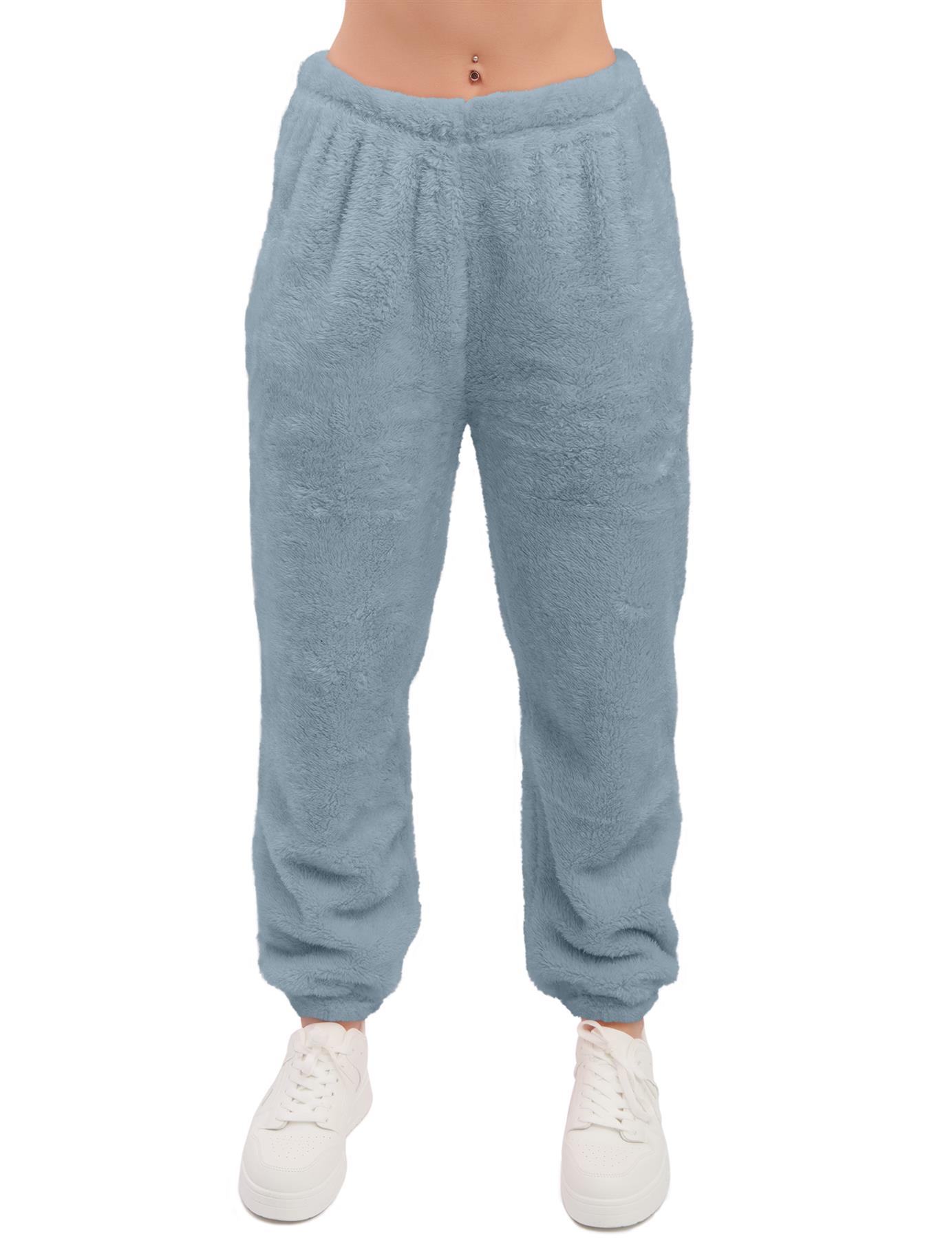 Mujeres Peluche Polar Joggers Invierno Suelto Dobladillo Cierre Damas Ropa de Salón Pantalón Reino Unido - Imagen 16 de 29